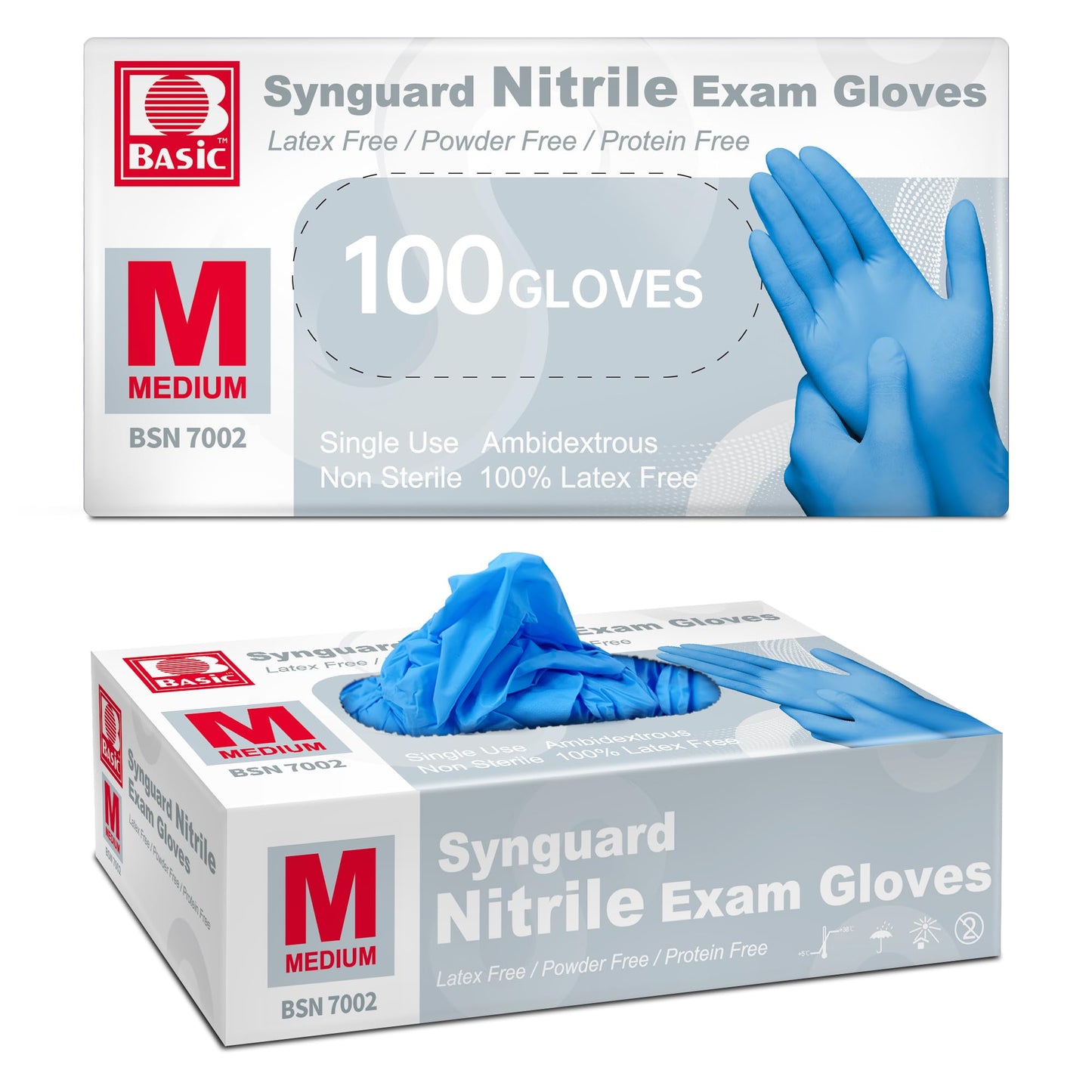 Supmedic Basic Medical Nitrile Exam Gloves, Powder-Free Latex-Free Non-Sterile Food Safe Disposable Glove, Blue 100pcs (Medium)