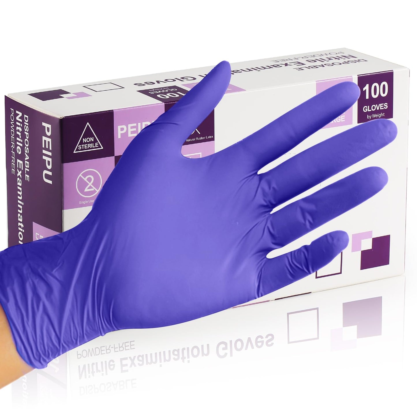 PEIPU Nitrile Gloves,Disposable Cleaning Gloves,(Medium, 100-Count) Powder Free, Latex Free,Rubber Free,Ultra-Strong,Food Handling Use, Single Use Non-Sterile Protective Gloves