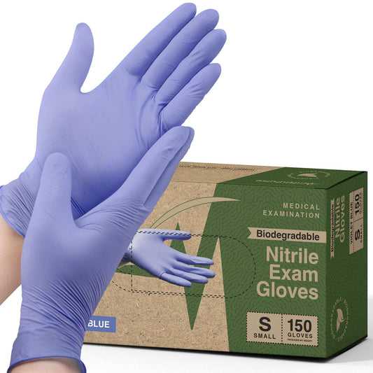 Biodegradable Disposable Medical Gloves Small - 150 Count - Violet Blue Nitrile Gloves - Medical Exam Powder and Latex Free Gloves - Surgical and Dental Grade with Textured Fingertips