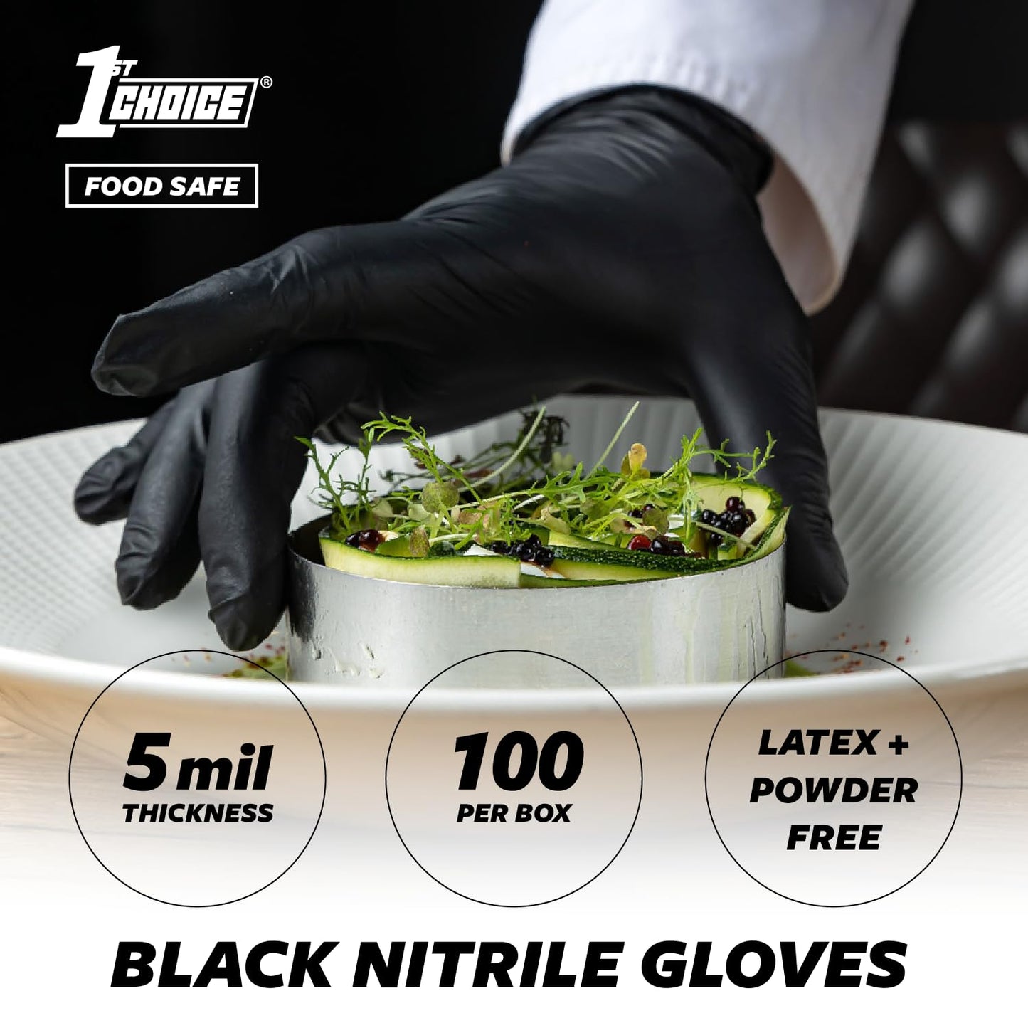 1st Choice Black Gloves Disposable Latex Free - Nitrile Gloves XL Black Nitrile Gloves for Cooking - 5 mil, Box of 100