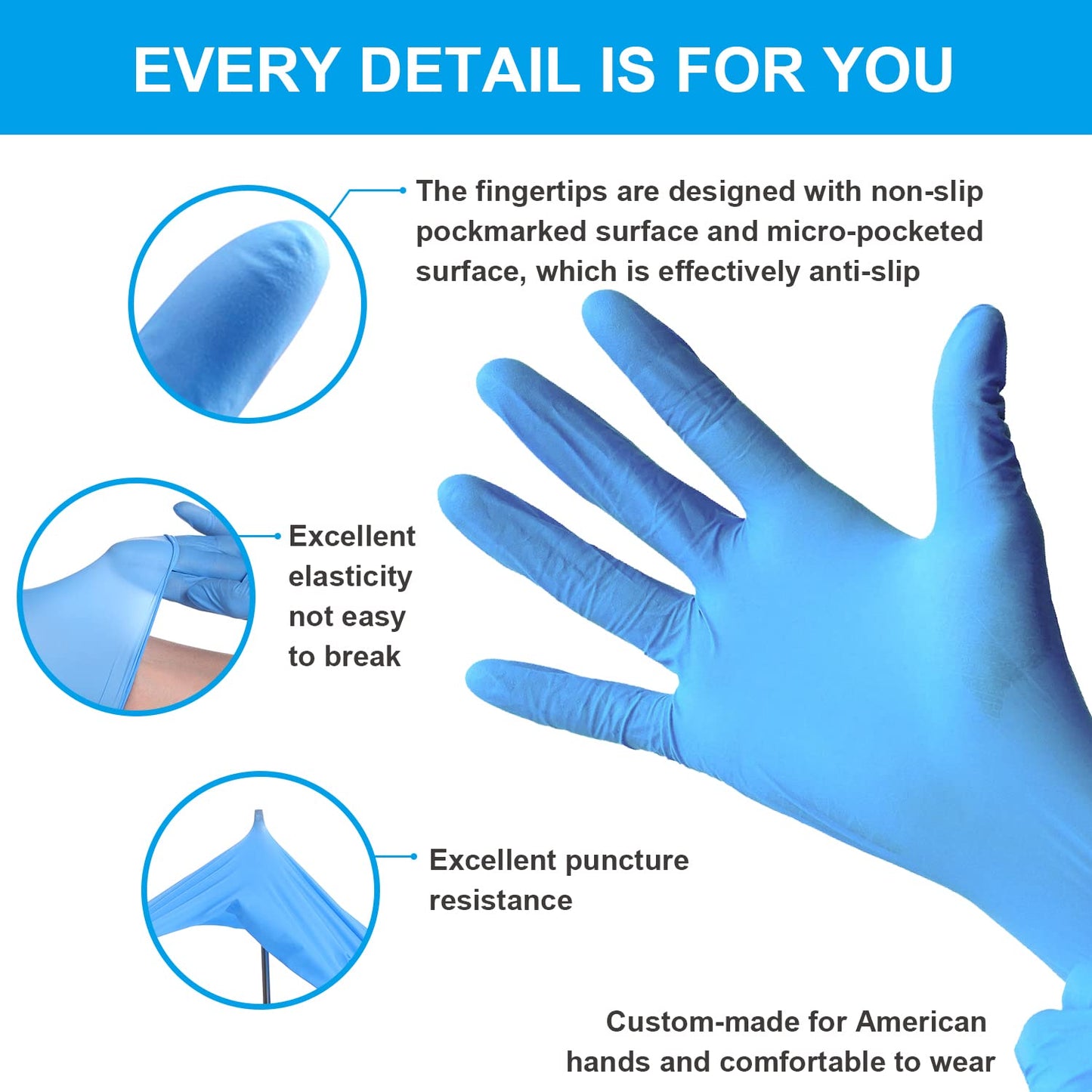 FINITEX Nitrile Disposable Medical Exam Gloves - 4 mil Powder-free Stretch Latex-Free Blue Gloves 100 PCS For Examination Home Cleaning Food Gloves (100, X-Large)