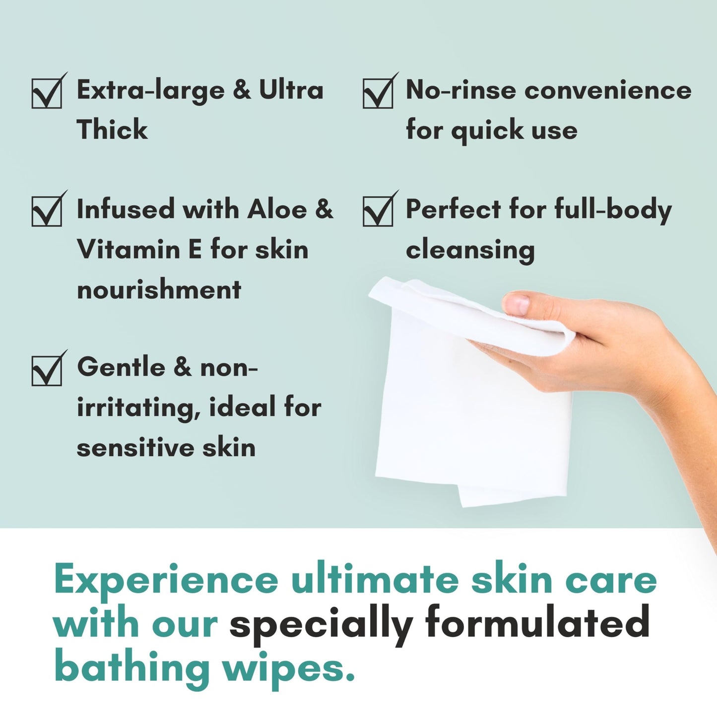 Nurture XL Ultra Thick Body Wipes for Adults w/Aloe | 120 Extra Large Disposable Cloth Wet Cleansing No Rinse Bathing Washcloths, Waterless Shower | Bath Wipe for Women, Men & Elderly