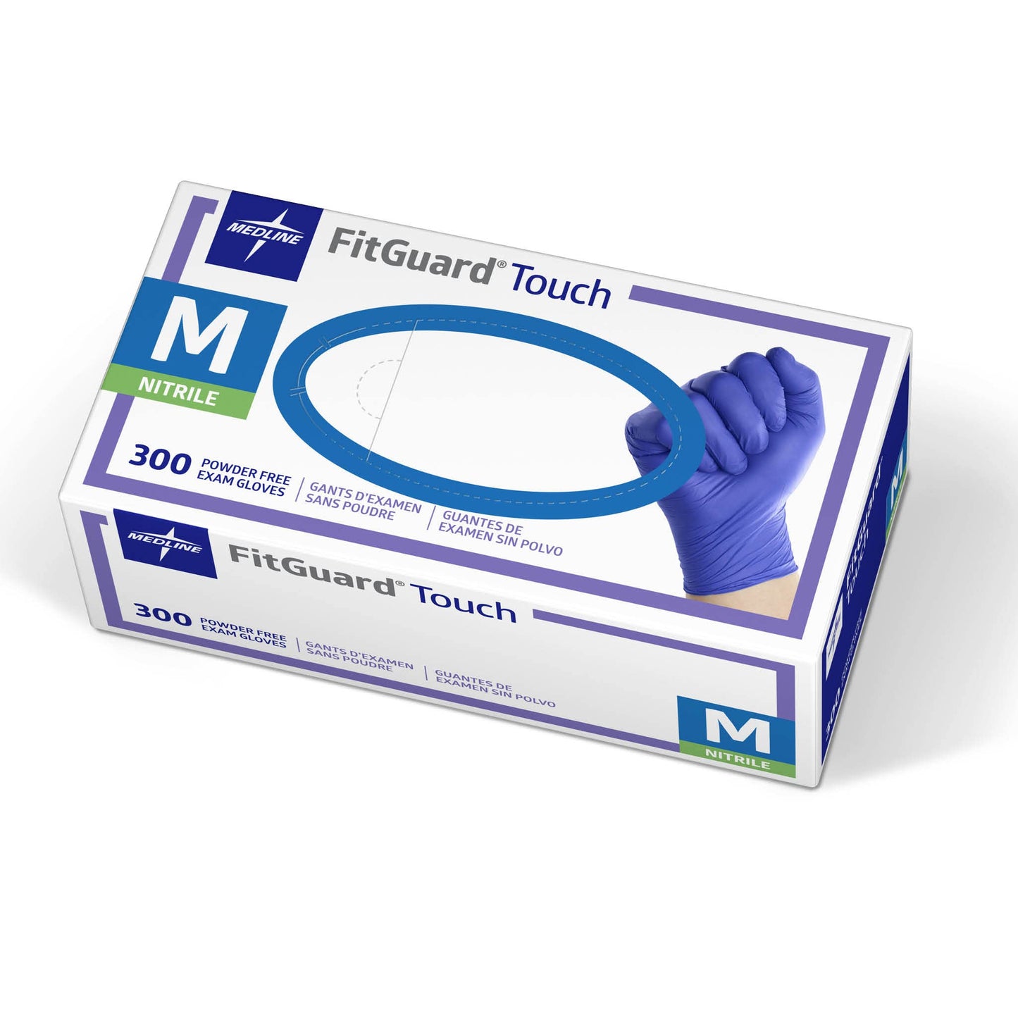 Medline FitGuard Touch Nitrile Exam Gloves, Disposable, Powder-Free, Cobalt Blue, Medium, Box of 300