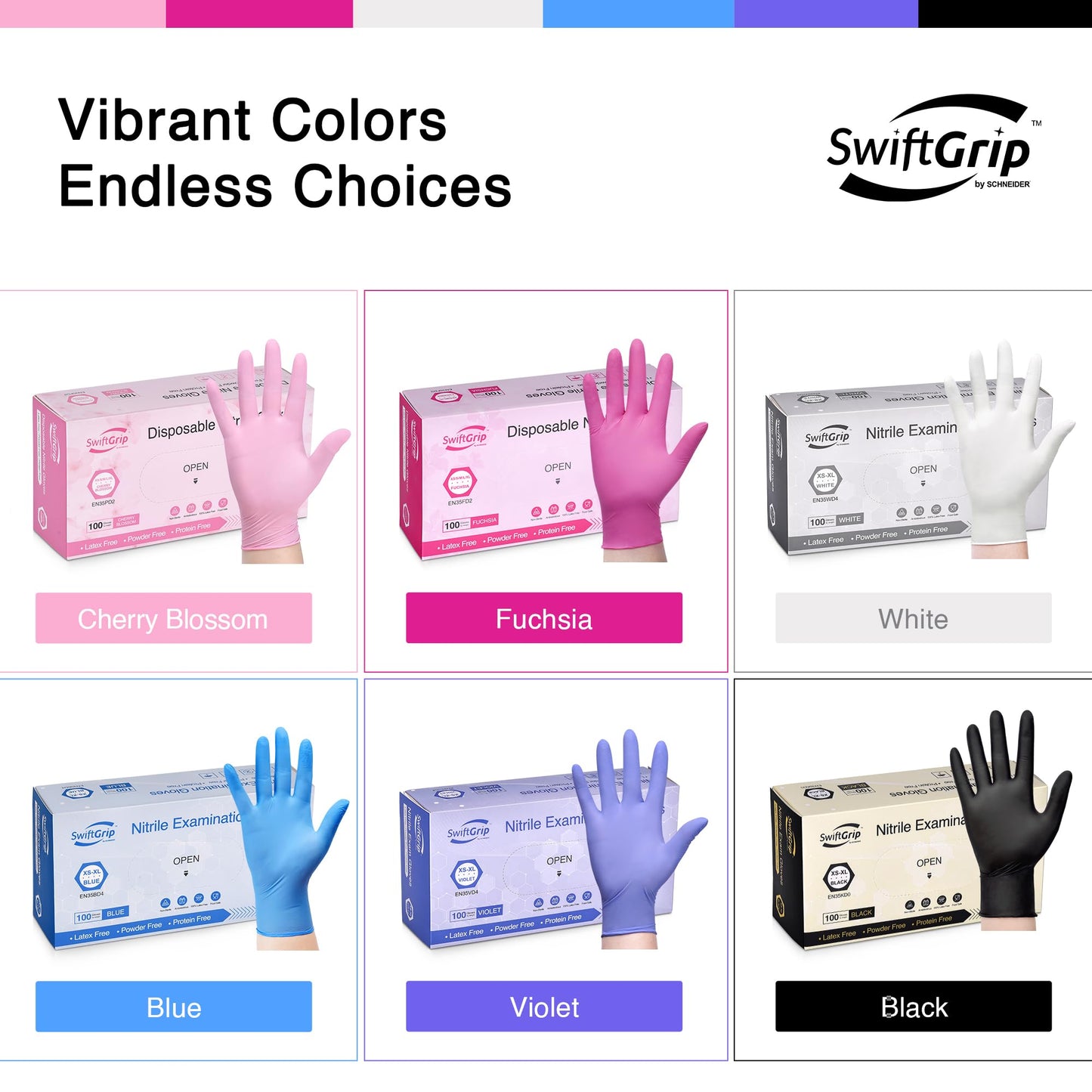 SwiftGrip Disposable Nitrile Exam Gloves, 3mil, Medium, Box of 100, Violet Nitrile Gloves Disposable Latex Free for Medical, Cleaning, Cooking & Esthetician, Food-Safe, Powder-Free, Purple