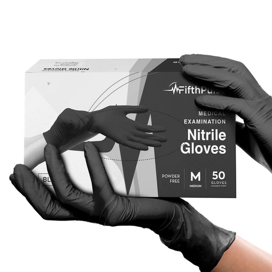 Black Gloves Disposable Latex Free Medium, 50 Count - Medical and Dental Grade Surgical Gloves - Powder Free Nitrile Gloves Medium - 3 Mil Thickness