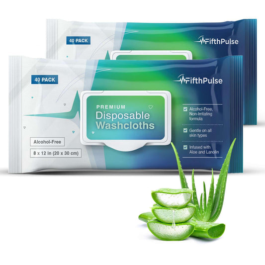 Disposable Body Wipes For Adults (2 x 40 Packs) - Premoistened Body Wipes For Adult Bathing Infused With Aloe and Lanolin - Alcohol-Free Adult Wipes For The Elderly Extra Large - 8" x 12" Washcloths