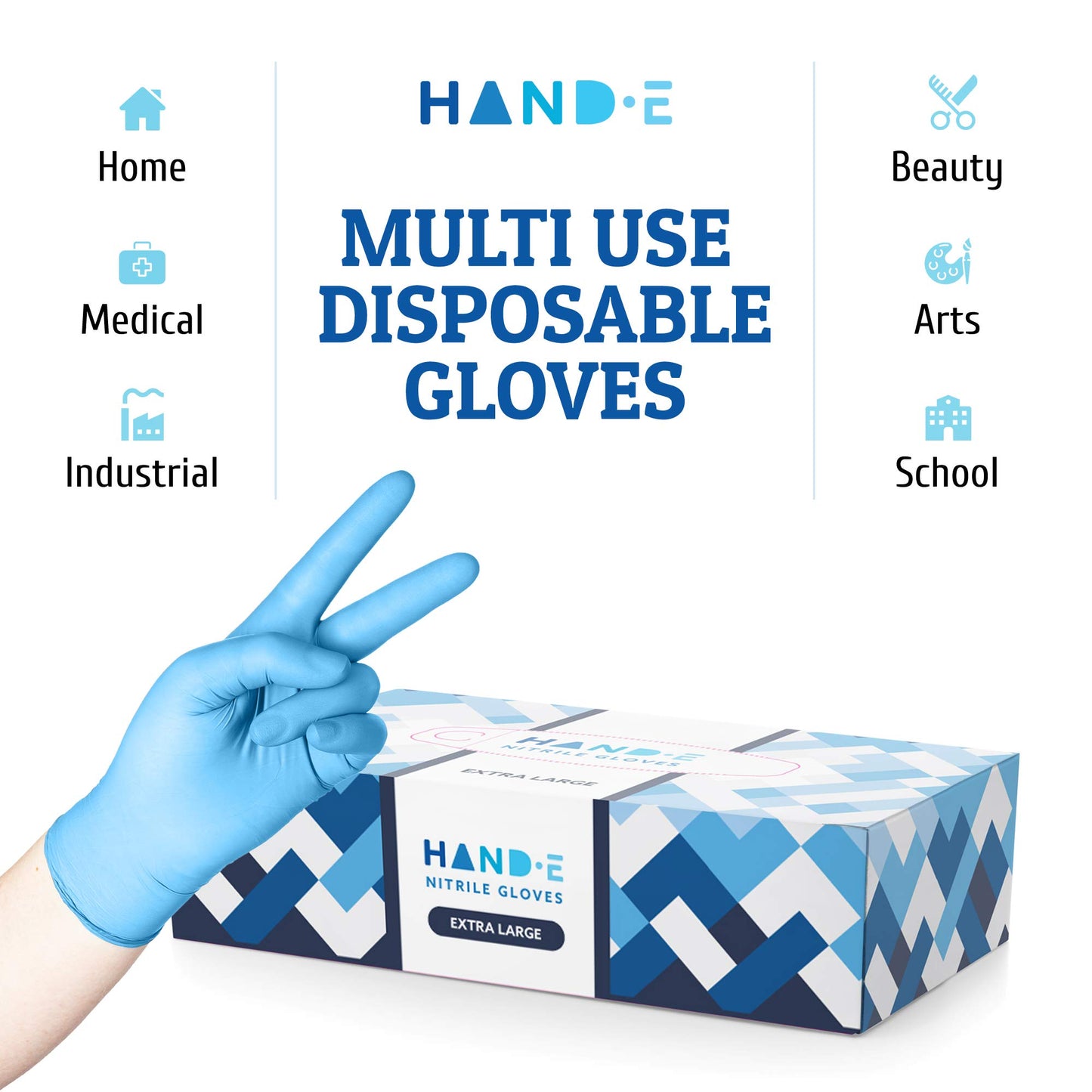 Hand-E Disposable Blue Nitrile Gloves Medium - 100 Count - Kitchen Gloves - Powder Free, Latex Free Medical Exam Gloves with Textured Grip Fingertips - Cleaning, Salon, Painting