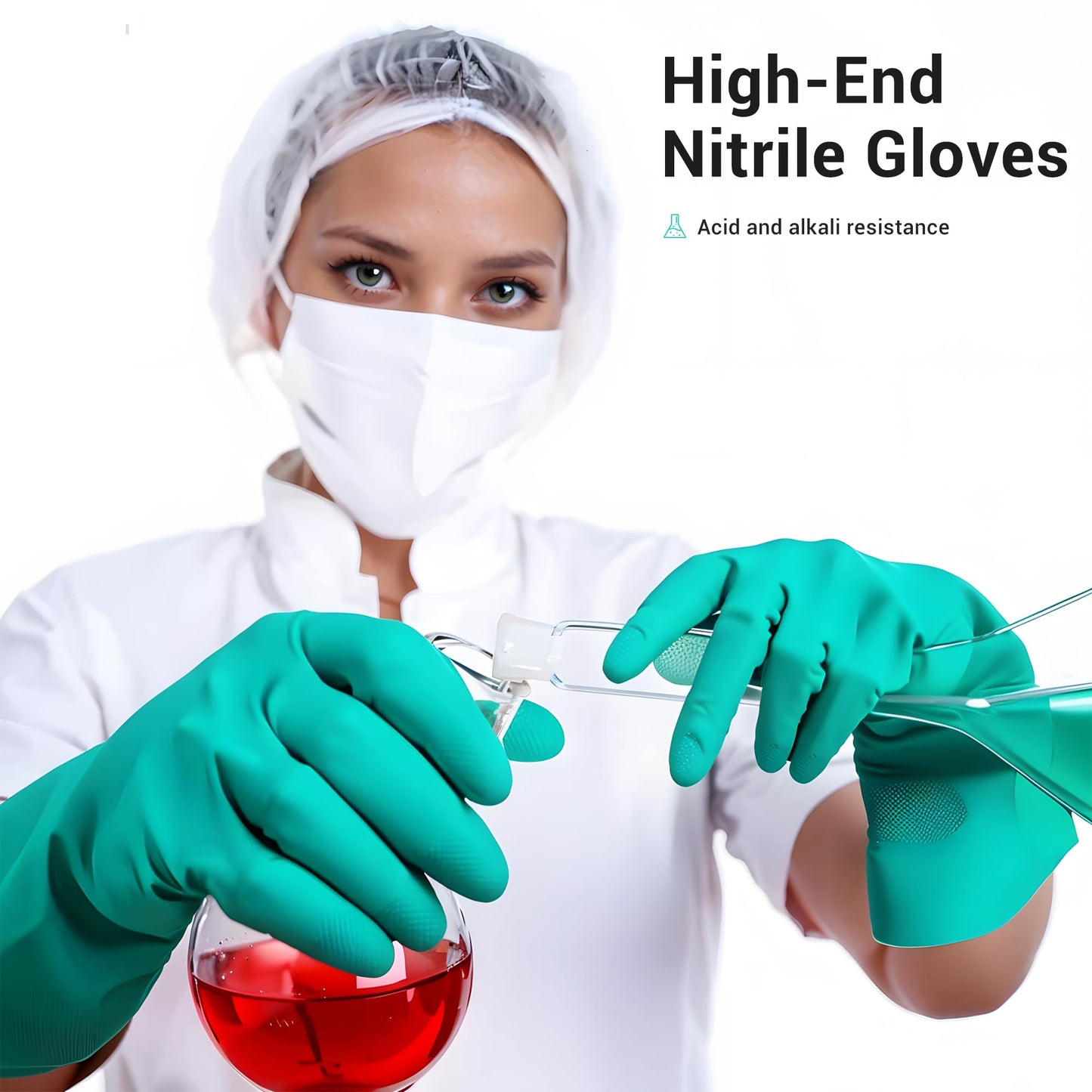 ThxToms Chemical Resistant Nitrile Gloves, Resist Household Acid, Alkali, Solvent and Oil, Latex Rubber Free, 1 Pair Medium