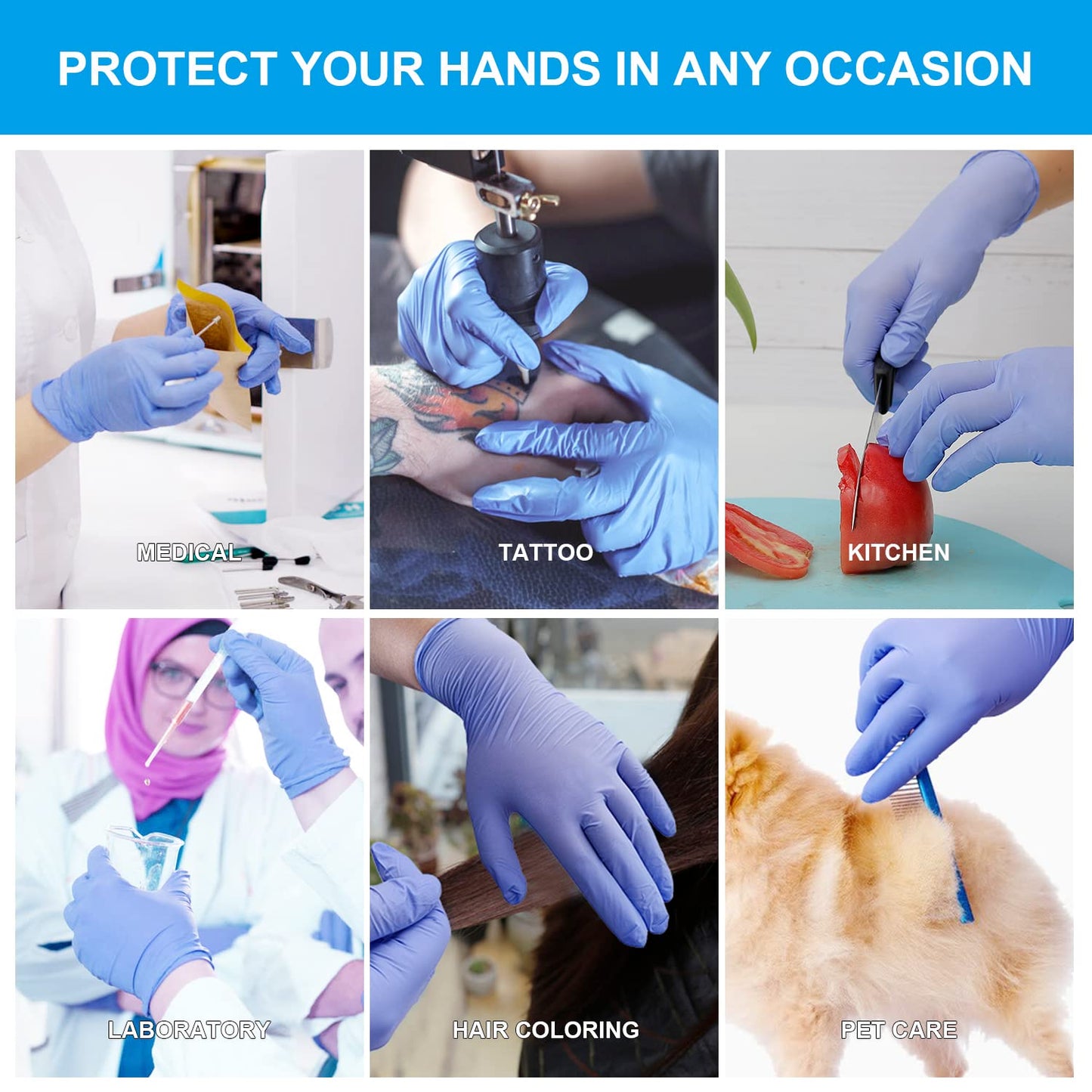 FINITEX Nitrile Disposable Gloves Medical Exam Gloves - 100 PCS Blue Latex-free Examination Chemo Food Gloves (Medium)