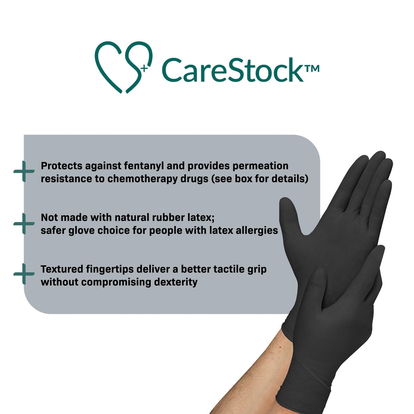 CareStock Black Nitrile Exam Gloves - Ultra-Strong with Slip-Resistant Textured Grip, Disposable Powder-Free Medical Gloves for Cooking & Healthcare - Medium, 250 Count, 1 Box