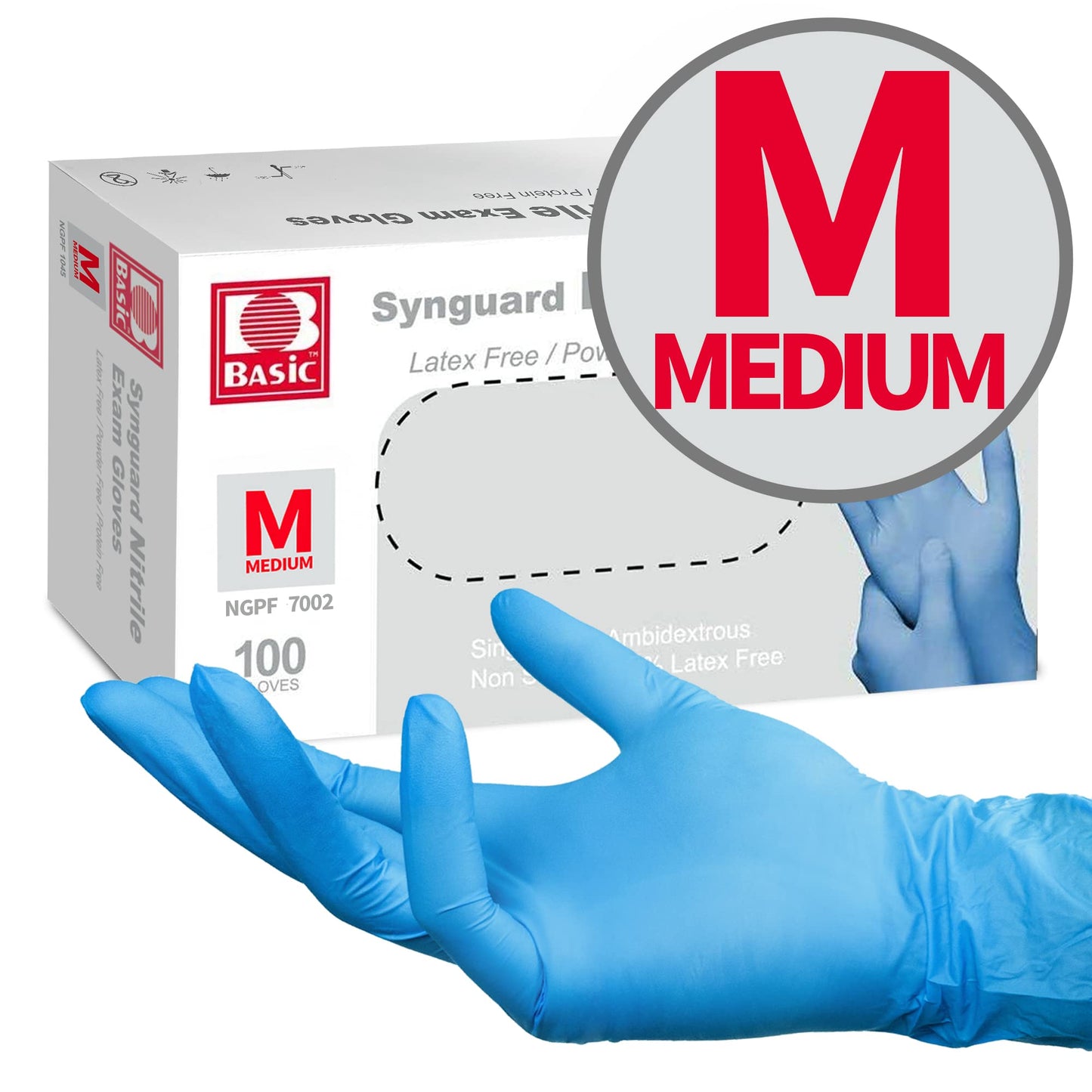 Basic Medical Blue Nitrile Exam Gloves - Latex-Free & Powder-Free - NGPF-7002 (Box of 100), Medium