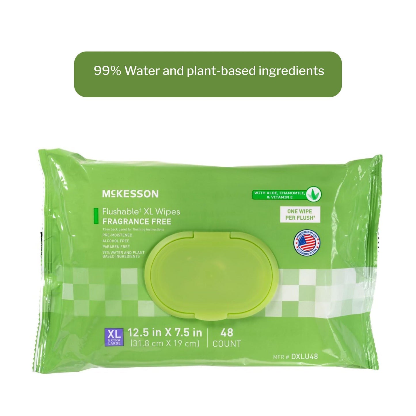 McKesson Flushable* Wet Wipes XL - Aloe & Vitamin E Formula, Gentle on Skin, Plant-Based Adult Cleansing Wipes - Unscented, 48 Wet Wipes per Pack, 48 Wipes, 1 Pack