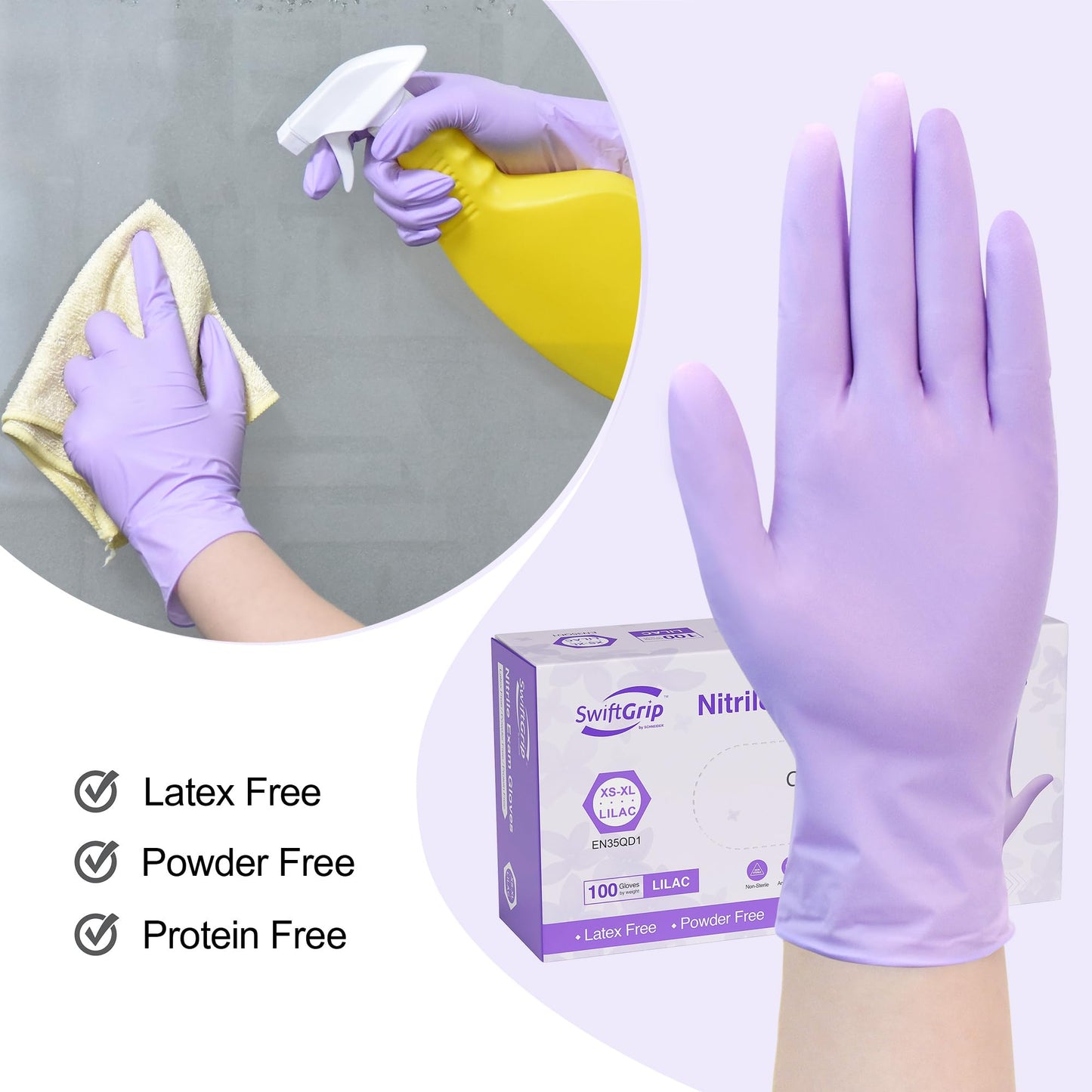 SwiftGrip Disposable Nitrile Exam Gloves, Meduim, 50ct Box, 3-mil, Lilac Gloves Disposable Latex Free, Powder Free Gloves for Cooking, Cleaning, Examination