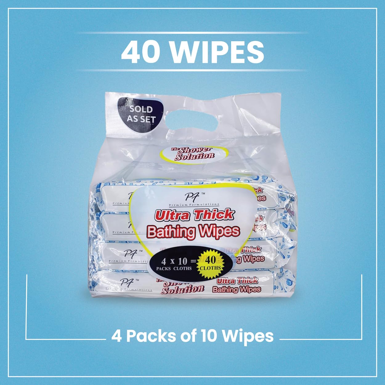 Premium Formulations Shower Solutions - Adult Bathing Wipes, Extra Large and Extra Thick (40 wipes (4 Pack))