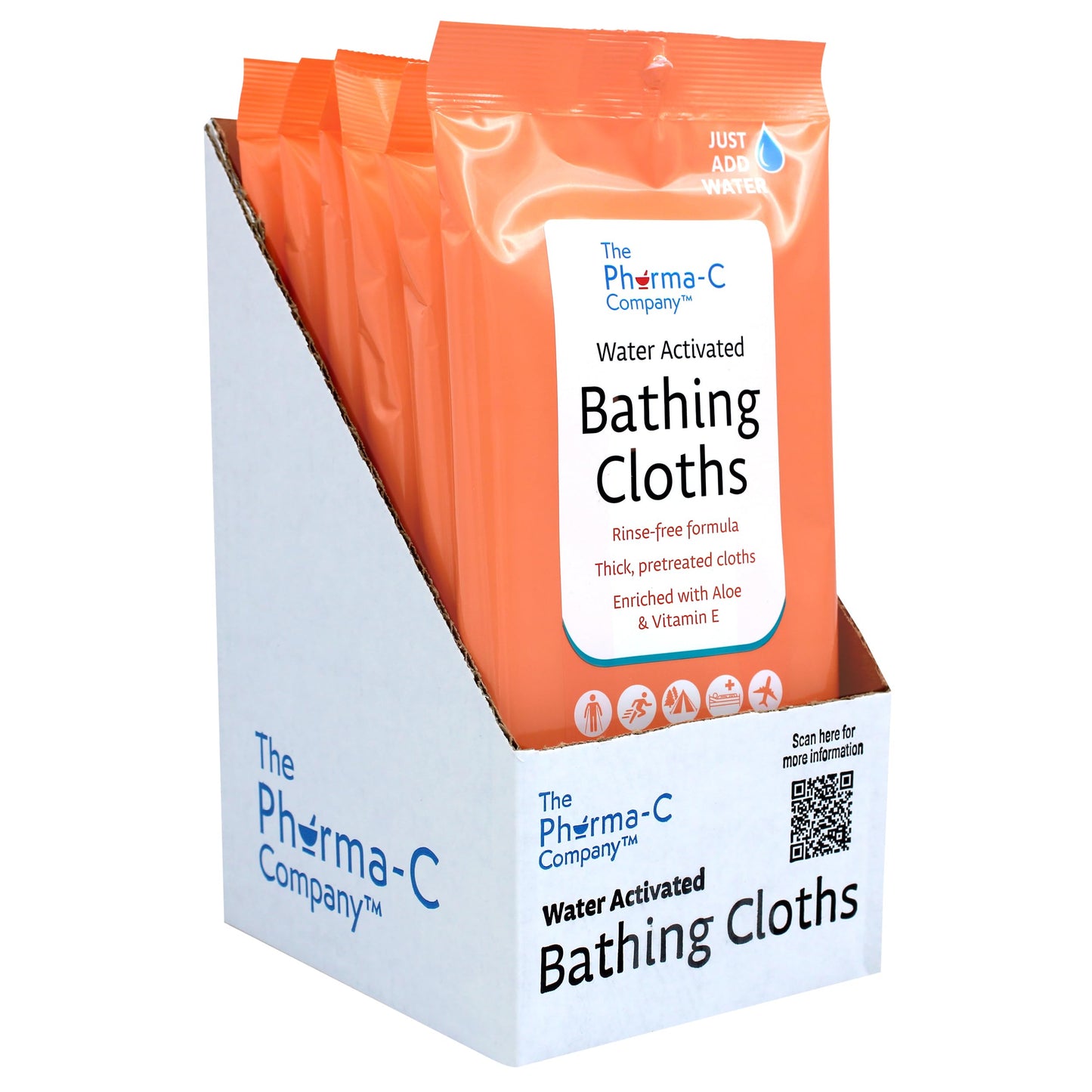 Pharma-C Water-Activated Bathing Cloths [6 pack - 10ct packs] – Rinse-Free XL Body Wipes for Adults. Pretreated Disposable Bath Wipe for Elderly, Hospice, Camping. MADE IN USA.