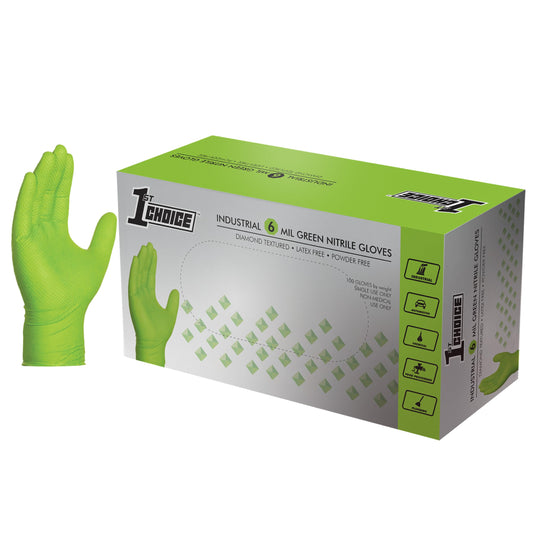 1st Choice 6 mil Mechanic Gloves, Nitrile Gloves Disposable Latex Free - XXL Box of 100 Green Nitrile Disposable Glove