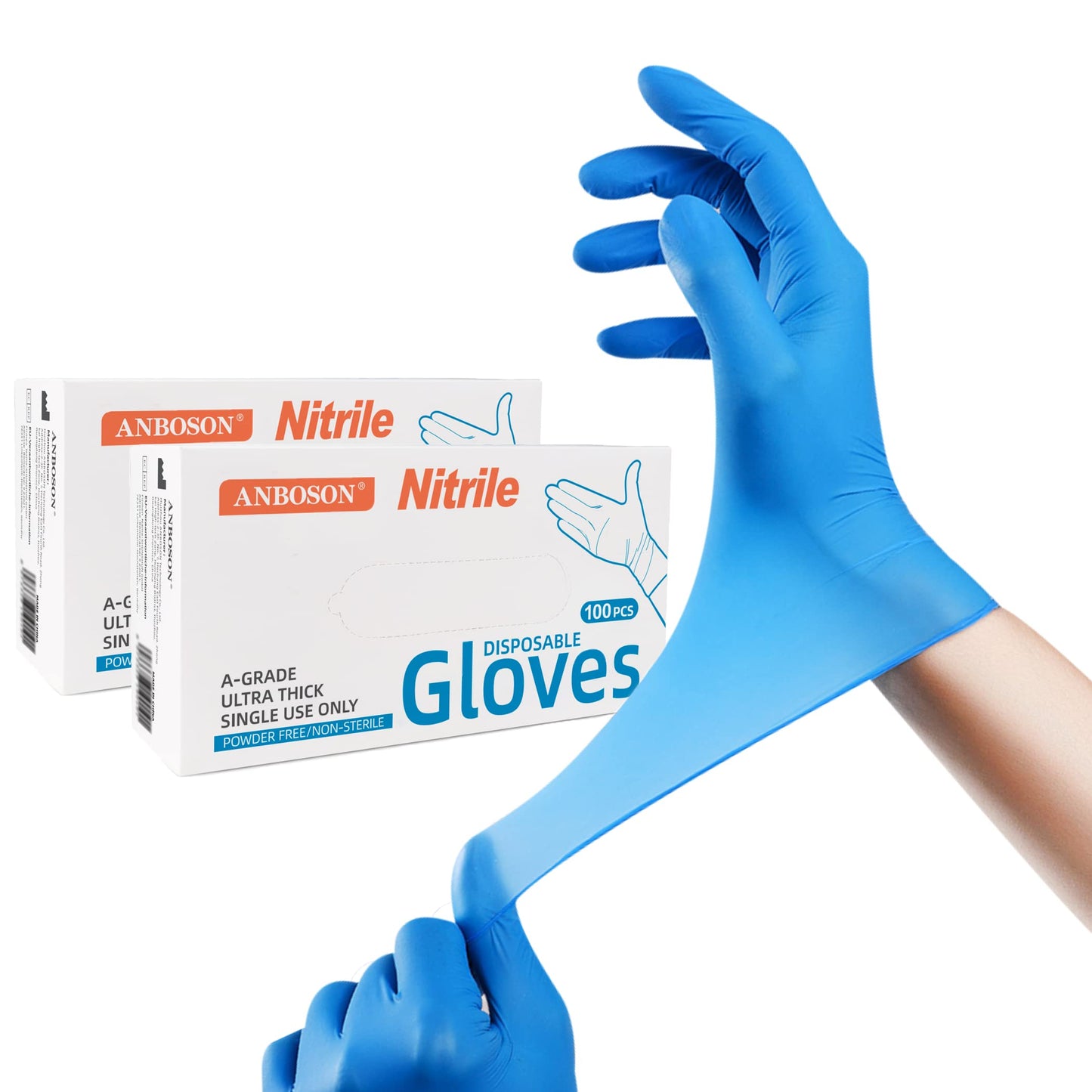 ANBOSON Nitrile Exam Gloves 6mil – Latex-Free, Powder-Free, Textured for Cleaning and Food Handling (Blue of 200, Medium)