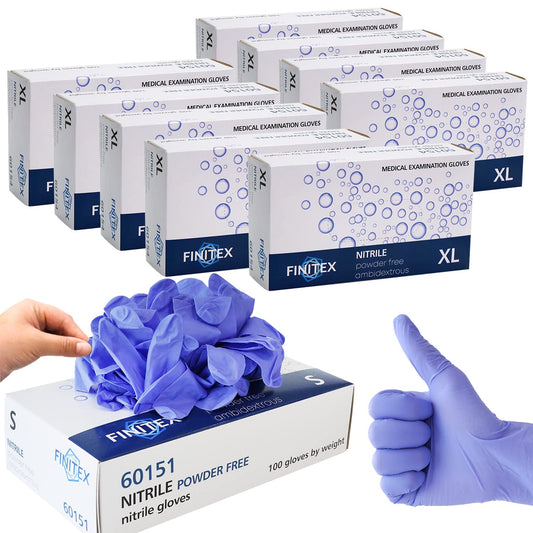 FINITEX Disposable Nitrile Exam Gloves 1000 PCS - 3.2mil Ice Blue Powder-free Latex-Free Gloves Examination Home Cleaning Food Gloves (M)