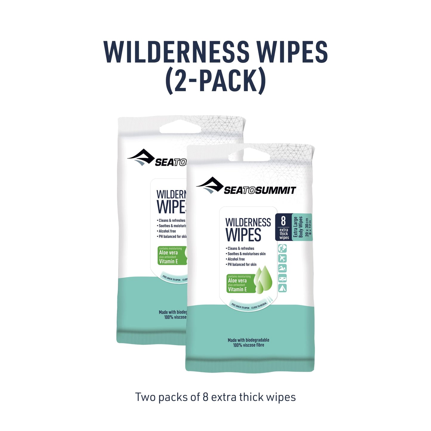 Sea to Summit XL Wilderness Wipes Rinse-Free Body Wipes, 2-Pack (8 Wipes per Pack)