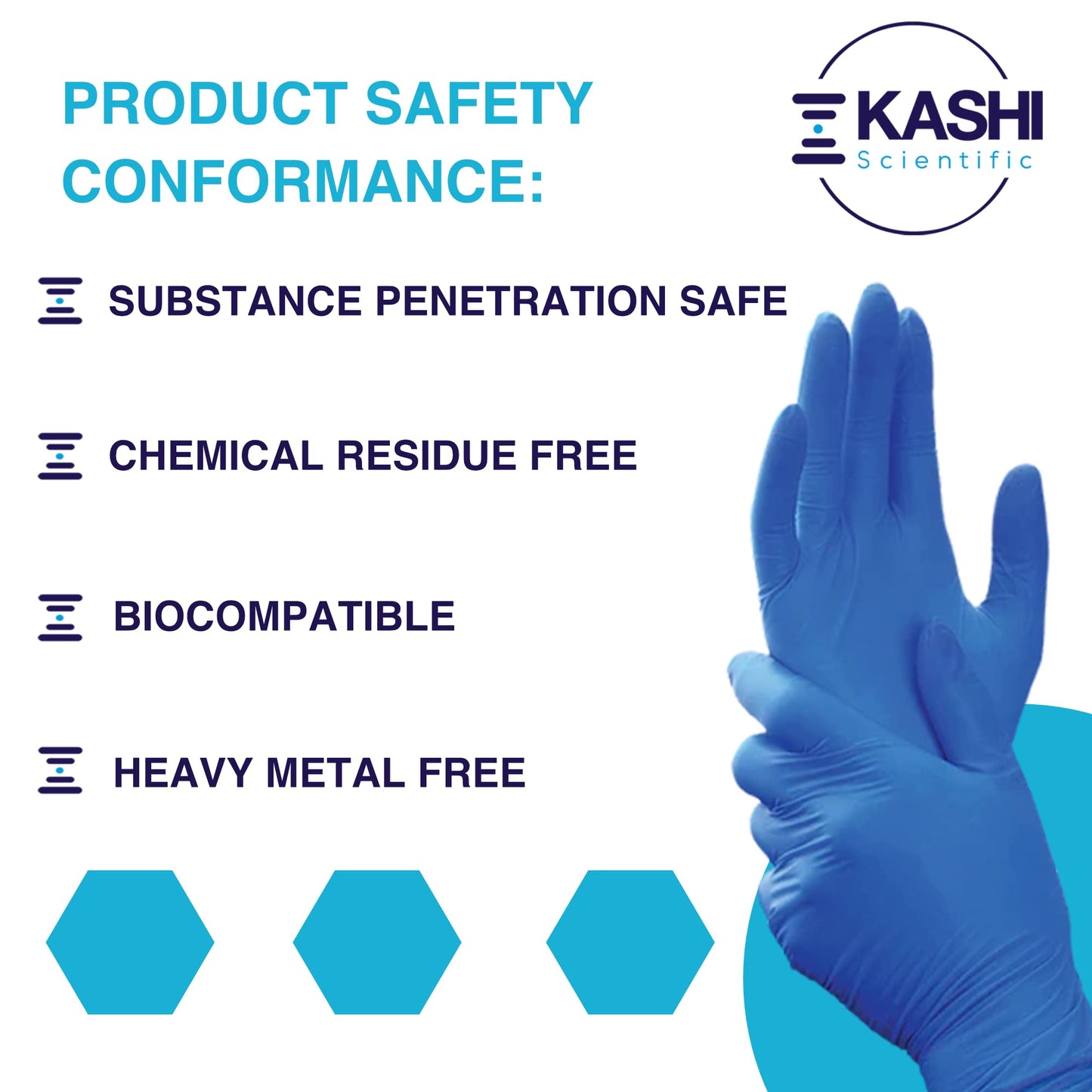 Kashi Scientific Medical Examination Nitrile Gloves - Medium - Powder-Free, Latex-Free, Finger Tip Textured Gloves, 4 mil Thick Blue Glove, Patient Safe, Food Safe - Box of 100 Nitrile Exam Gloves