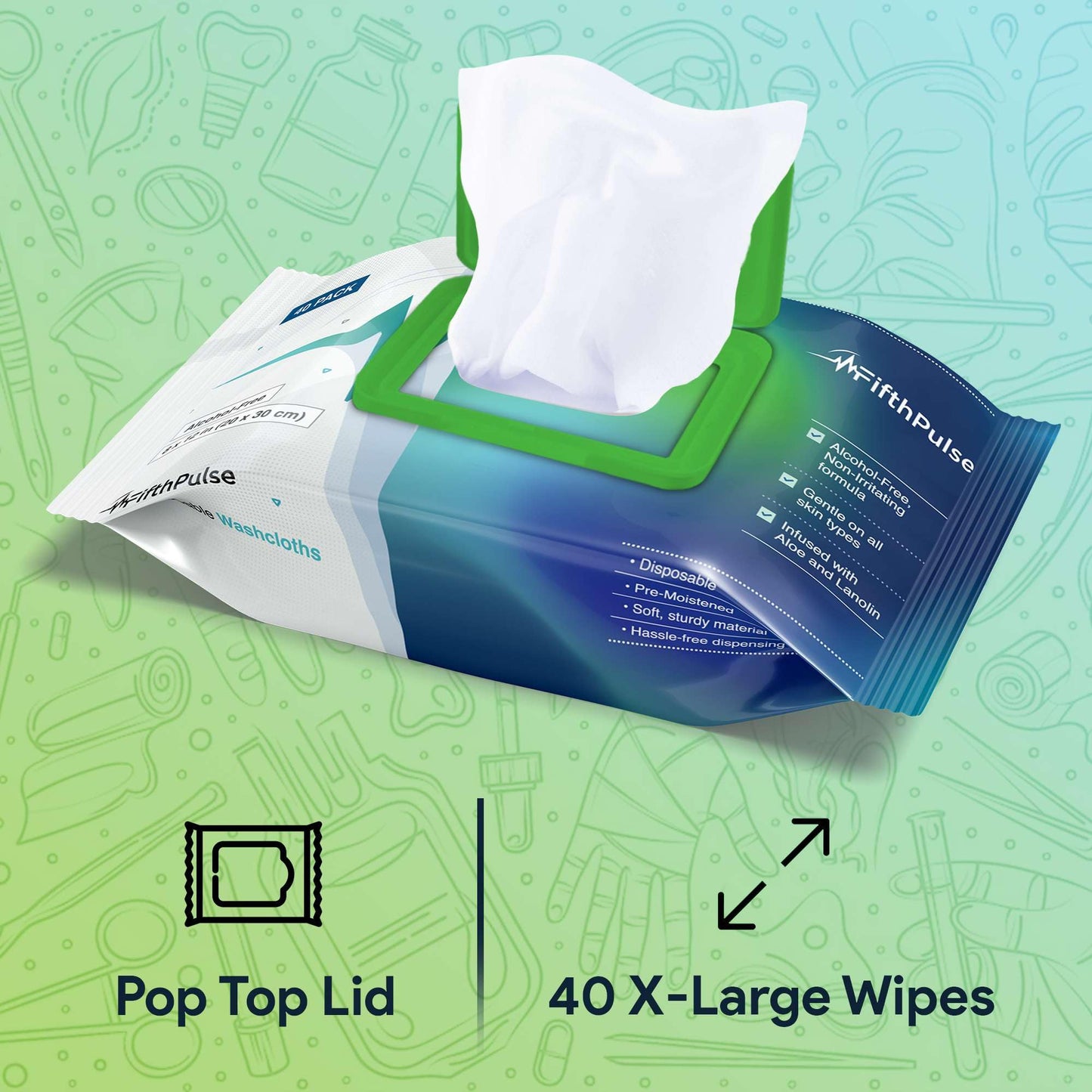 Disposable Body Wipes For Adults (1 Pack of 40) - Premoistened Body Wipes For Adult Bathing Infused With Aloe and Lanolin - Alcohol-Free Adult Wipes For The Elderly Extra Large - 8" x 12" Washcloths