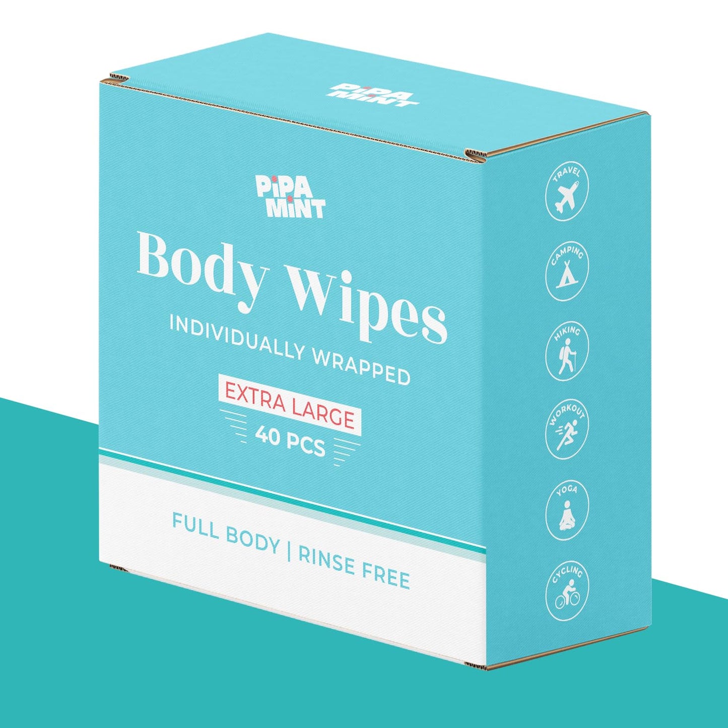 Shower Wipes, PiPA MiNT 40 Individually Wrapped Body Wipes for Women and Men, Mini Travel Essentials, After Gym Bathing Wipes, Camping Shower, Outdoors Sports, Shower Wipes for Adults No Rinse 12"x8"