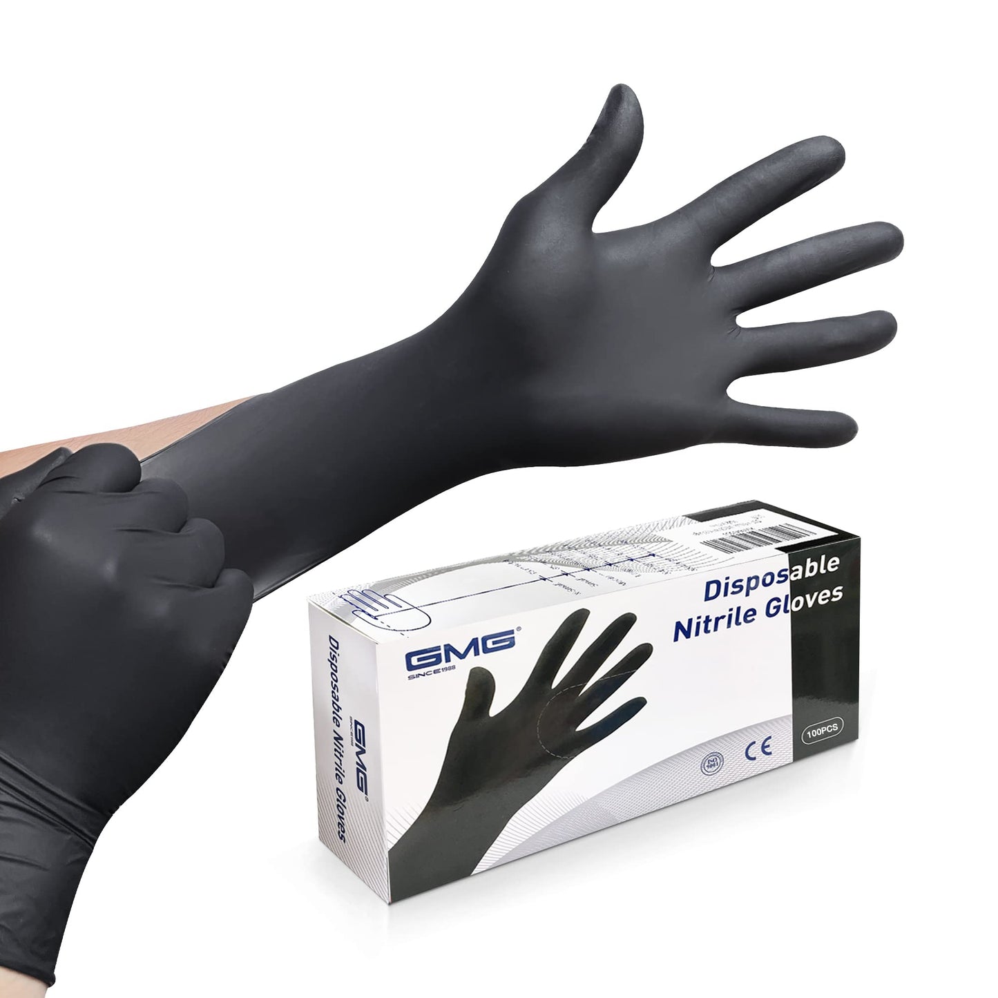 GMG SINCE1988 Nitrile Exam Gloves, Black Disposable Gloves,Medium Gloves Large 100,4 mil No Latex Gloves for Food Prep Industry, Scientific Experiment, Household Cleaning, Car repair, Pet Nursing