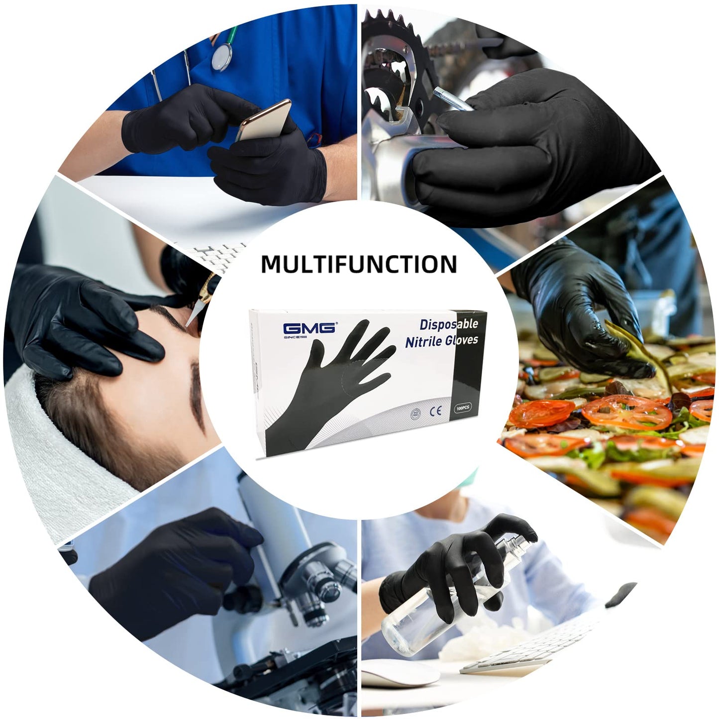 GMG SINCE1988 Nitrile Gloves Latex-Free, Powder-Free Ultra-Strong Tensile,50 Pack Household Cleaning Gloves