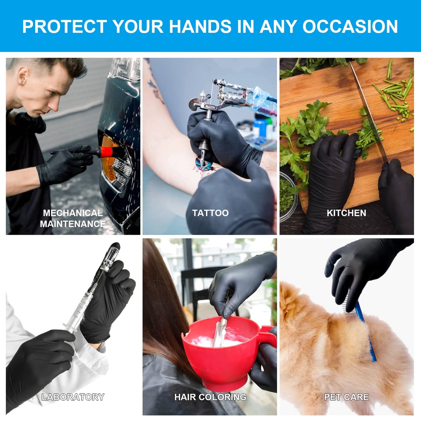 FINITEX - Black Nitrile Disposable Gloves, 5mil, Powder-free, Medical Exam Gloves Latex-Free 100 PCS For Examination Home Cleaning Food Gloves (Small)