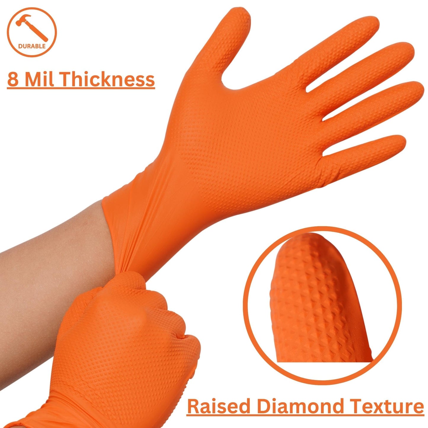 MEDPRAYER Industrial Orange Nitrile Gloves – Disposable Rubber Gloves 8 Mil – Raised Diamond Texture, Latex & Powder Free - Size XL, Pack of 100