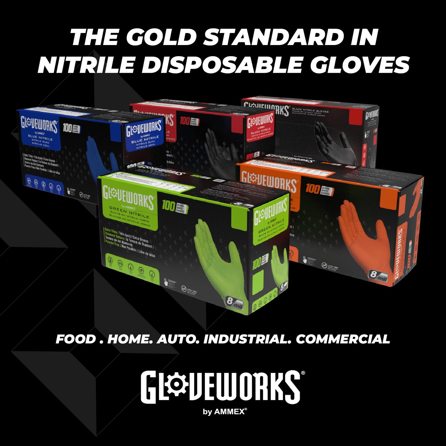 GLOVEWORKS HD Green Nitrile Gloves, 8 mil Nitrile Disposable Gloves with Raised Diamond Grip, 2 Boxes of 100 XL Gloves