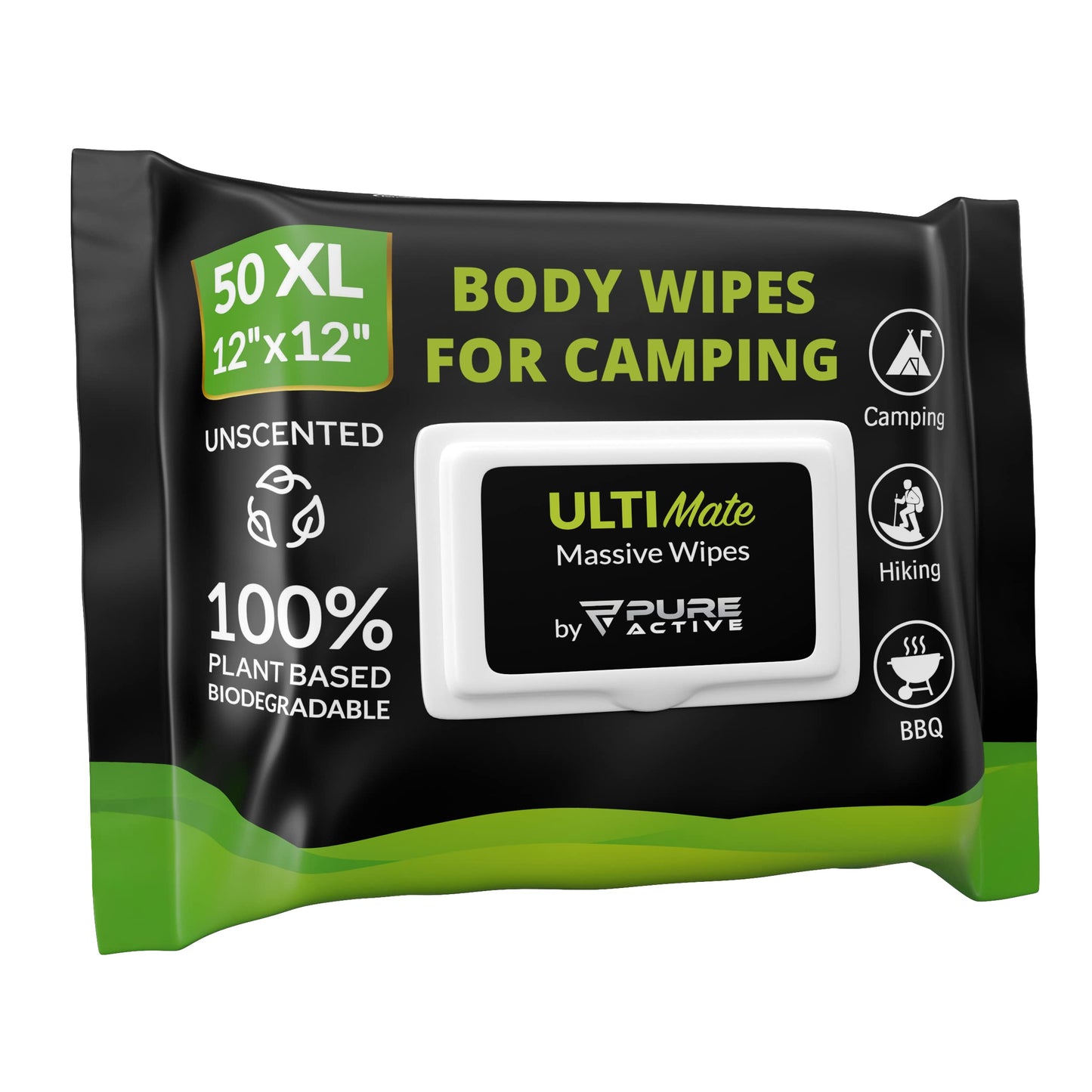 Body Wipes for Camping 50 XXL Camping Wipes 12''x 12'', Shower Body Wipes for Camping, Body and Face Wipes, Biodegradable Personal Hygiene Body Cleansing Wipes for Women Men Kids Elderly Travel