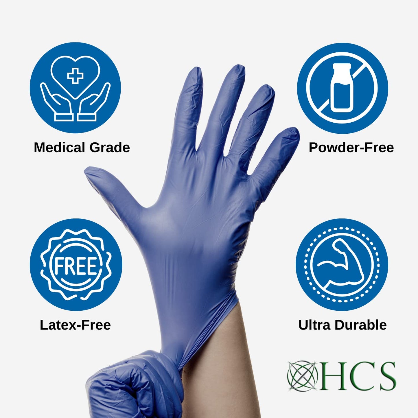 HCS Nitrile Exam Gloves - (250/Box) Medical Gloves Disposable - Latex-Free, Sensitive Skin - Fentanyl & Chemo Rubber Gloves - Disposable Gloves Medium