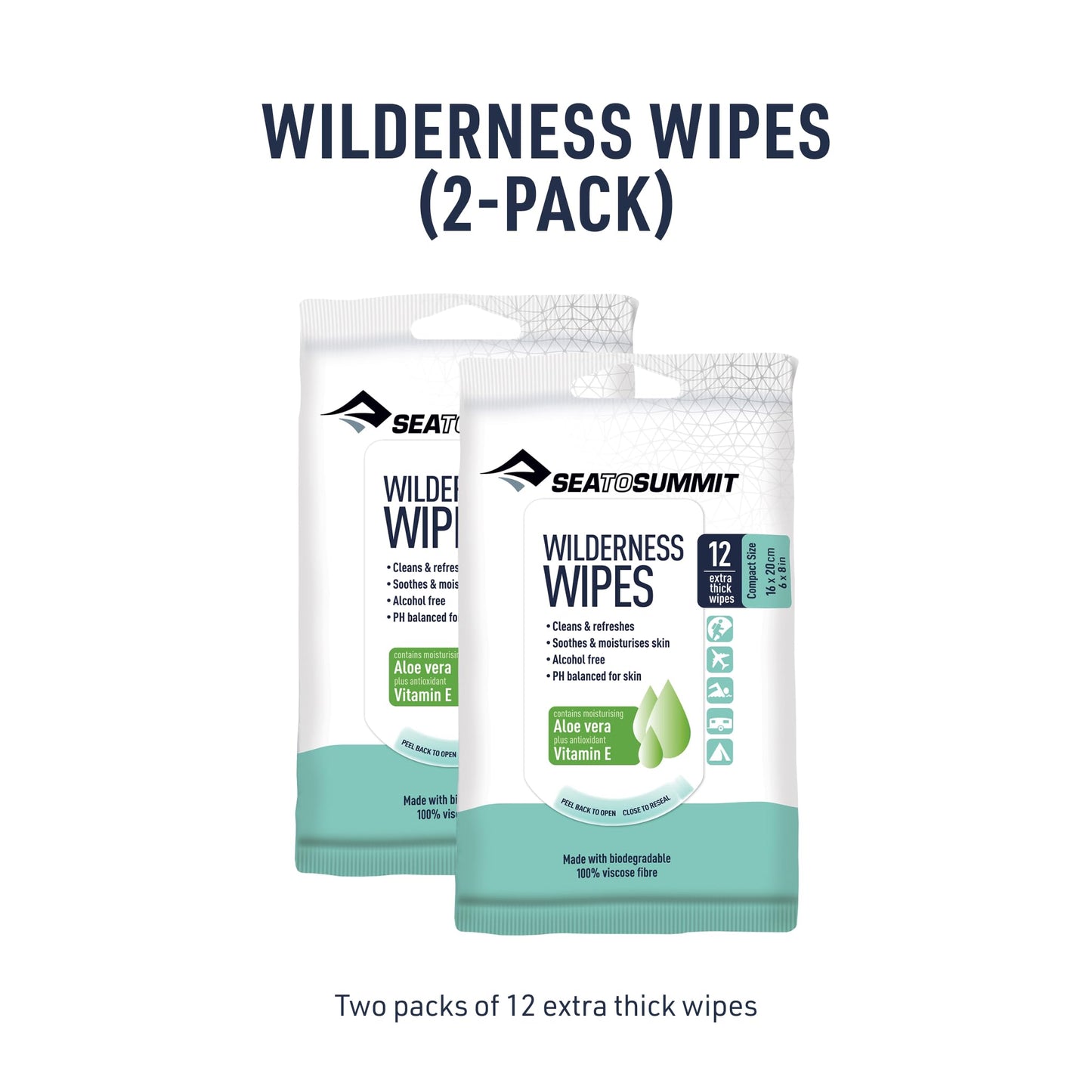 Sea to Summit Wilderness Wipes Rinse-Free Body Wipes, 2-Pack (12 Wipes per Pack)