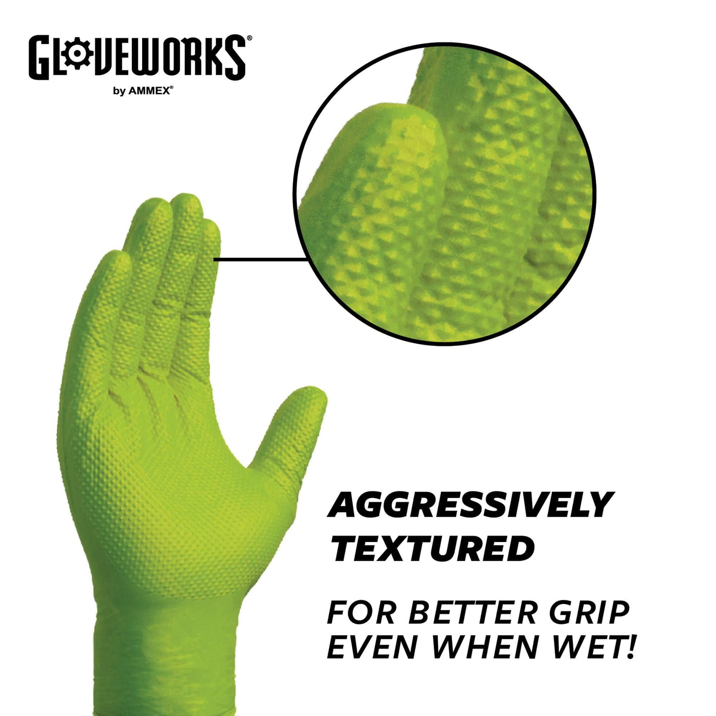 GLOVEWORKS HD Green Nitrile Gloves, 8 mil Nitrile Disposable Gloves with Raised Diamond Grip, 2 Boxes of 100 XL Gloves