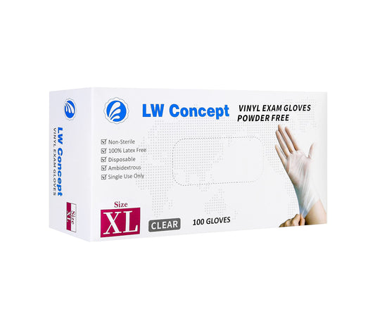 LW Concept Clear Vinyl Exam Gloves for Medical/Food Safe/Cleaning/Handling Use Multipurpose Latex & Powder Free, 3.5 mil (LW3004, X-Large, Box of 100)