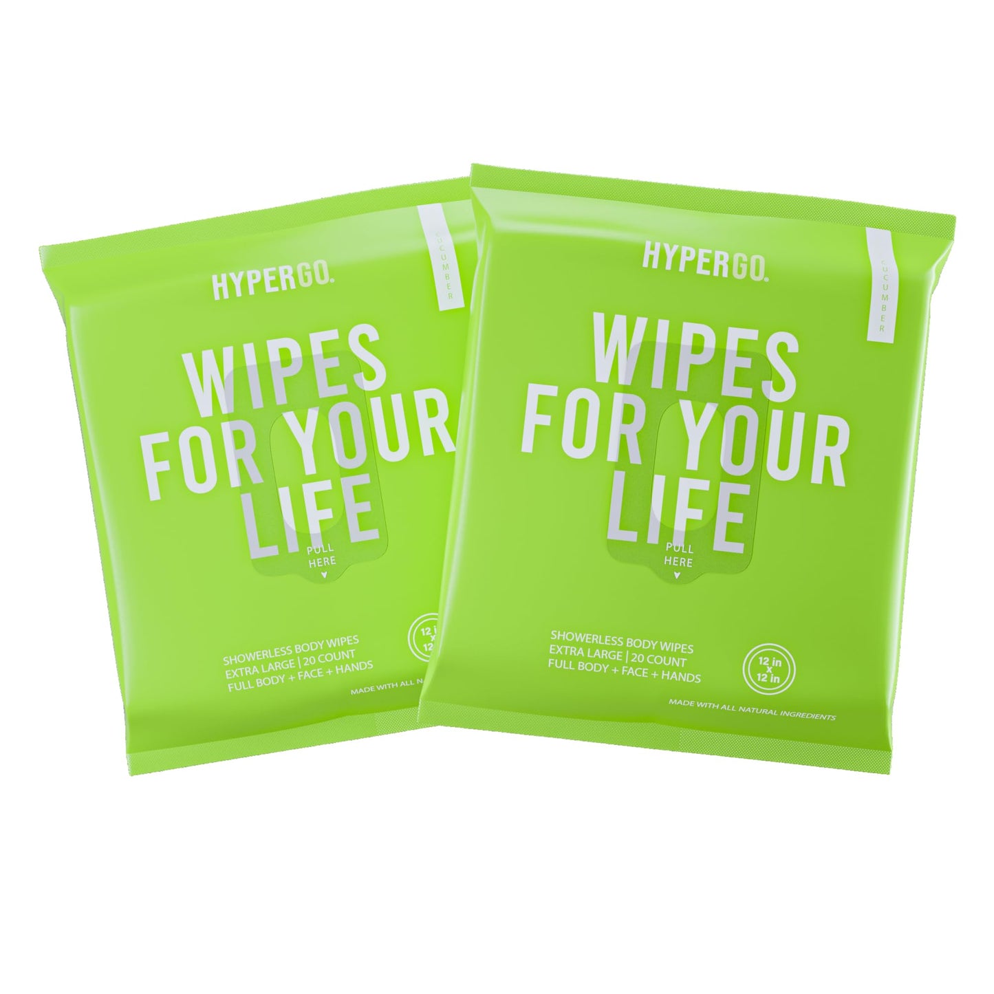 HyperGo Full Body Wipes - Cucumber Bathing Wipes for Adults 12"x12" X-Large Body Wipes for Adults Bathing No Rinse Travel Wipes, Wipes for Camping, Post Workout Adult Wipes, 40 Count