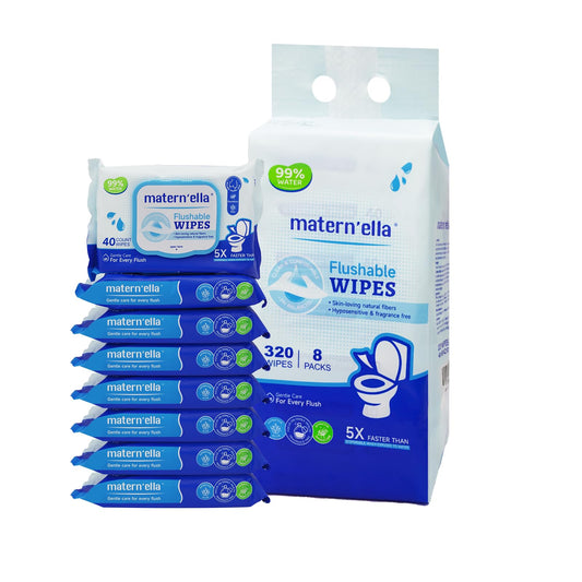 MATERN'ELLA Flushable Wipes, Adult Wet Wipes with Dandelion Extract and Aloe Vera, 320 Wipes (8 Packs of 40), 100% Plant Sourced Fibers Soft and Safe for Adults and Kids