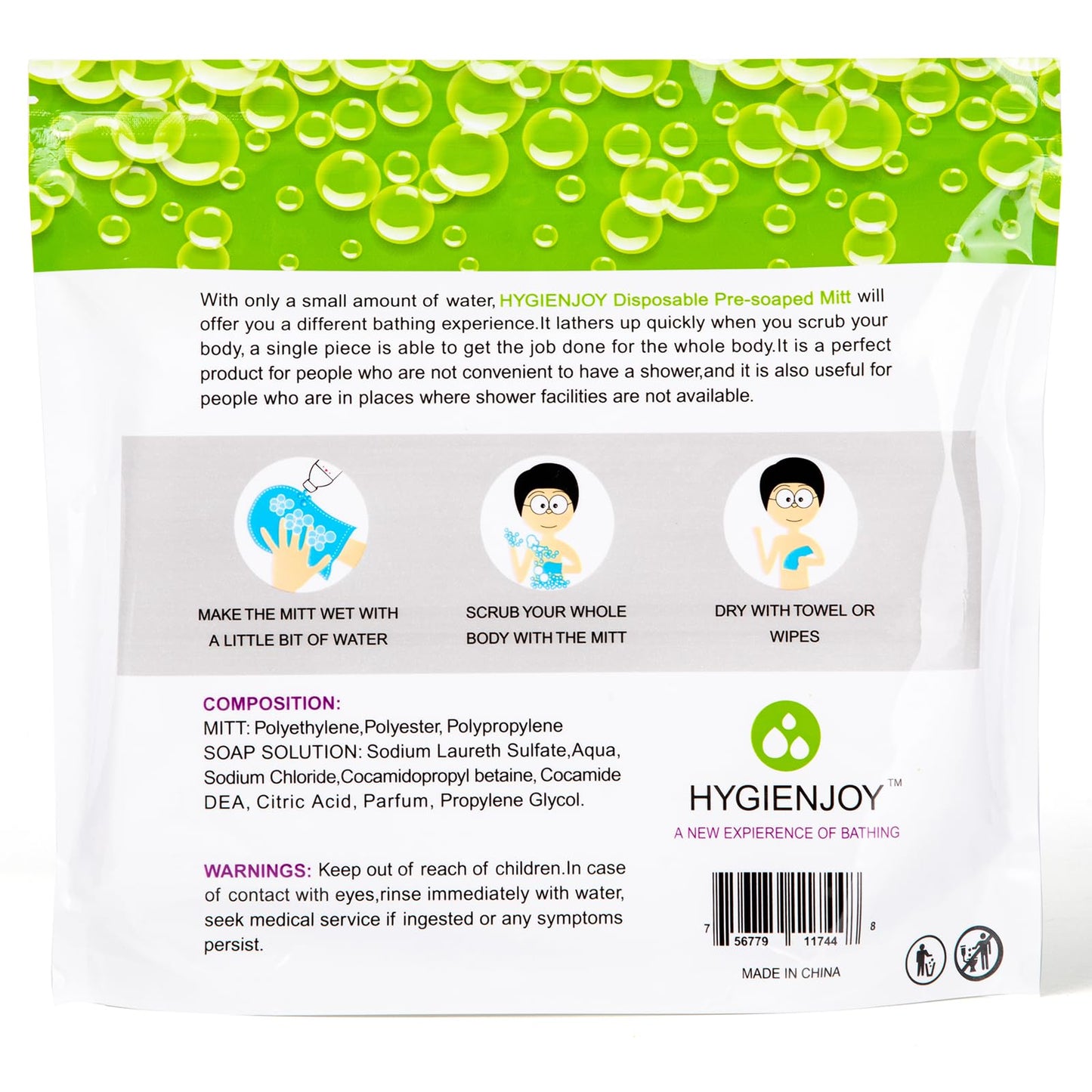 HYGIENJOY-Rinse Free Bath Wipes(25 counts),Disposable No Rinse Body Wash,More Convenient to Use,Mitten Shower Wipes,for Nursing The Elderly,The Injured and The Disabled (1 Pack)