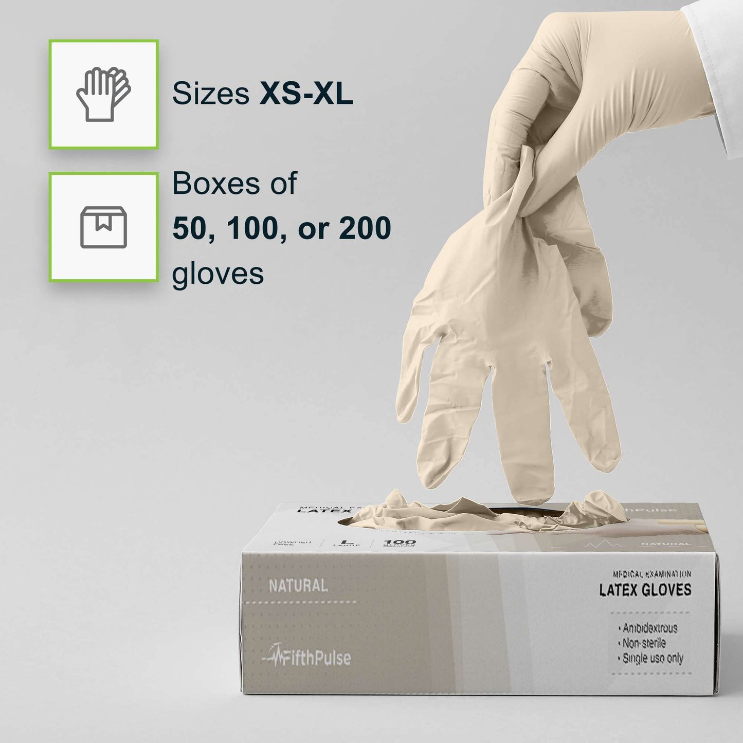 FifthPulse Medical Examination Latex Gloves Medium - 50 Count - Powder Free - Extra Thick 4.5 Mil - Natural Color - Non Sterile Disposable Gloves