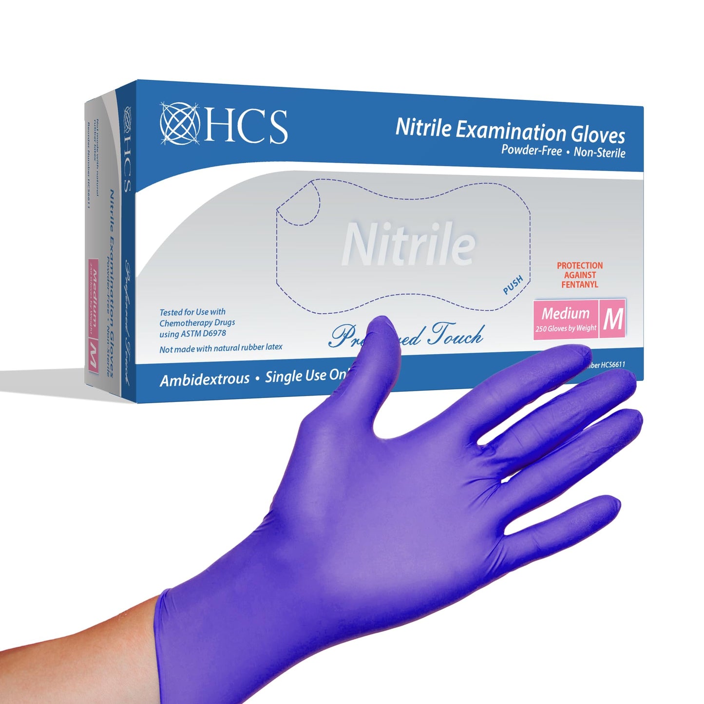 HCS Nitrile Exam Gloves - (230/Box) Medical Gloves Disposable, Latex-Free - Chemo Rated Purple Rubber Gloves - Disposable Gloves XL