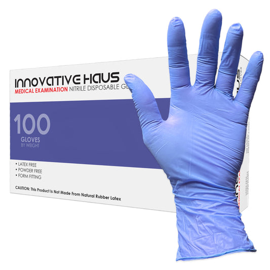 INNOVATIVE HAUS Indigo Powder Free Medical Exam Nitrile Gloves. 3.6 Mil Disposable Latex Free Gloves. Disposable Non Latex Gloves. Medium - 100 Pack