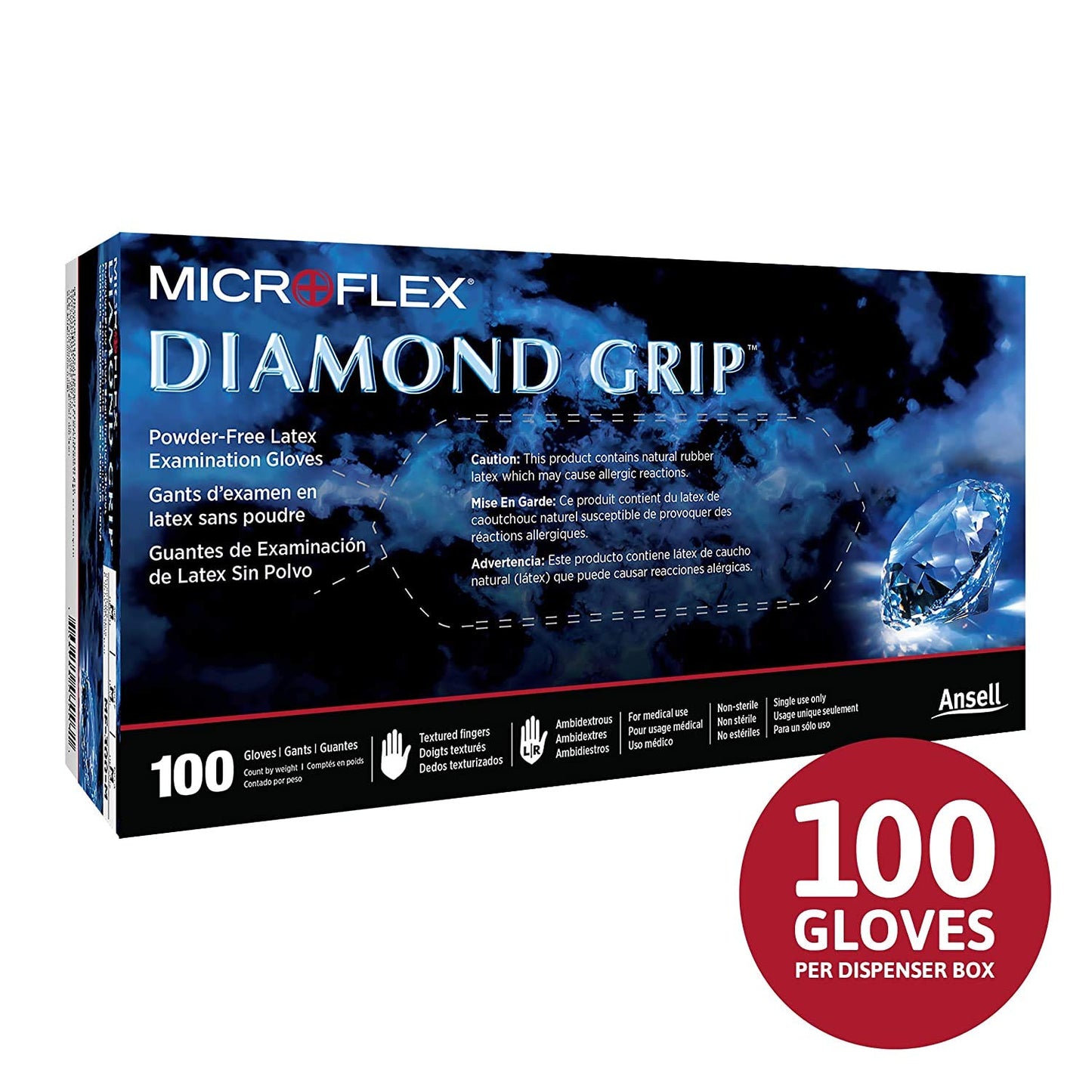 Microflex MF-300-M Medium Diamond Grip Latex Gloves 100 Count