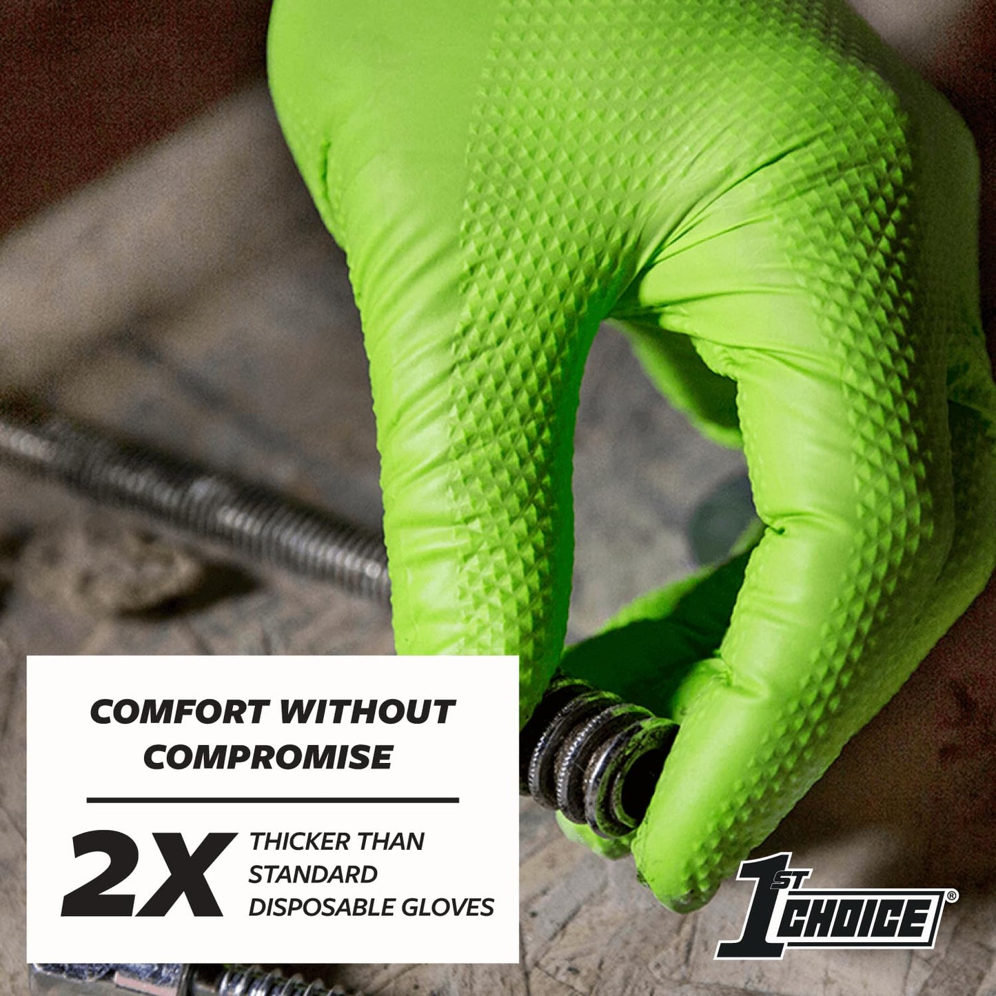 1st Choice 6 mil Mechanic Gloves, Nitrile Gloves Disposable Latex Free - XXL Box of 100 Green Nitrile Disposable Glove