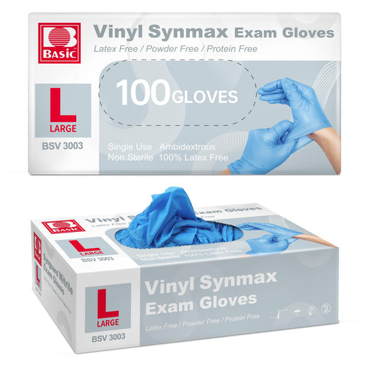 Supmedic Basic Vinyl Medical Exam Gloves, 4 Mil Powder-Free Latex-Free Food Grade Disposable Glove, Blue 100 pcs (Large)