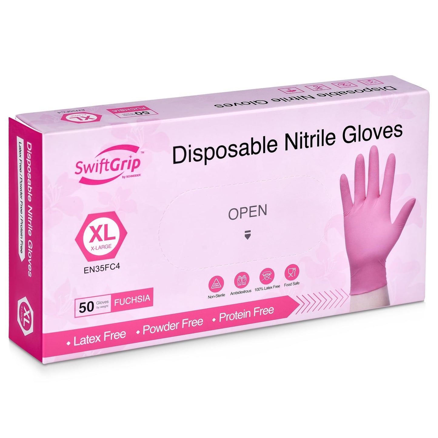 SwiftGrip Powder-Free Nitrile Gloves, Medium, 50ct Box - 3-mil, Disposable, Latex-Free, for Kitchen, Cleaning, Estheticians, Hair Stylist - Pink/Fuchsia