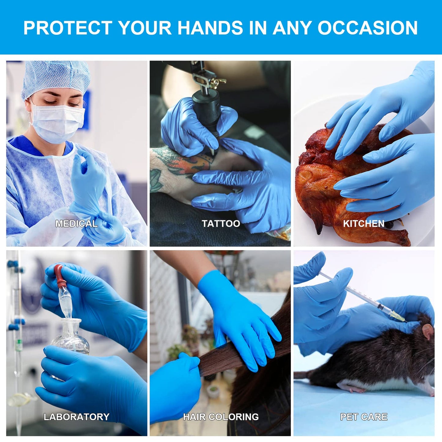 FINITEX Nitrile Disposable Medical Exam Gloves - 4 mil Powder-free Stretch Latex-Free Blue Gloves 100 PCS For Examination Home Cleaning Food Gloves (100, X-Large)