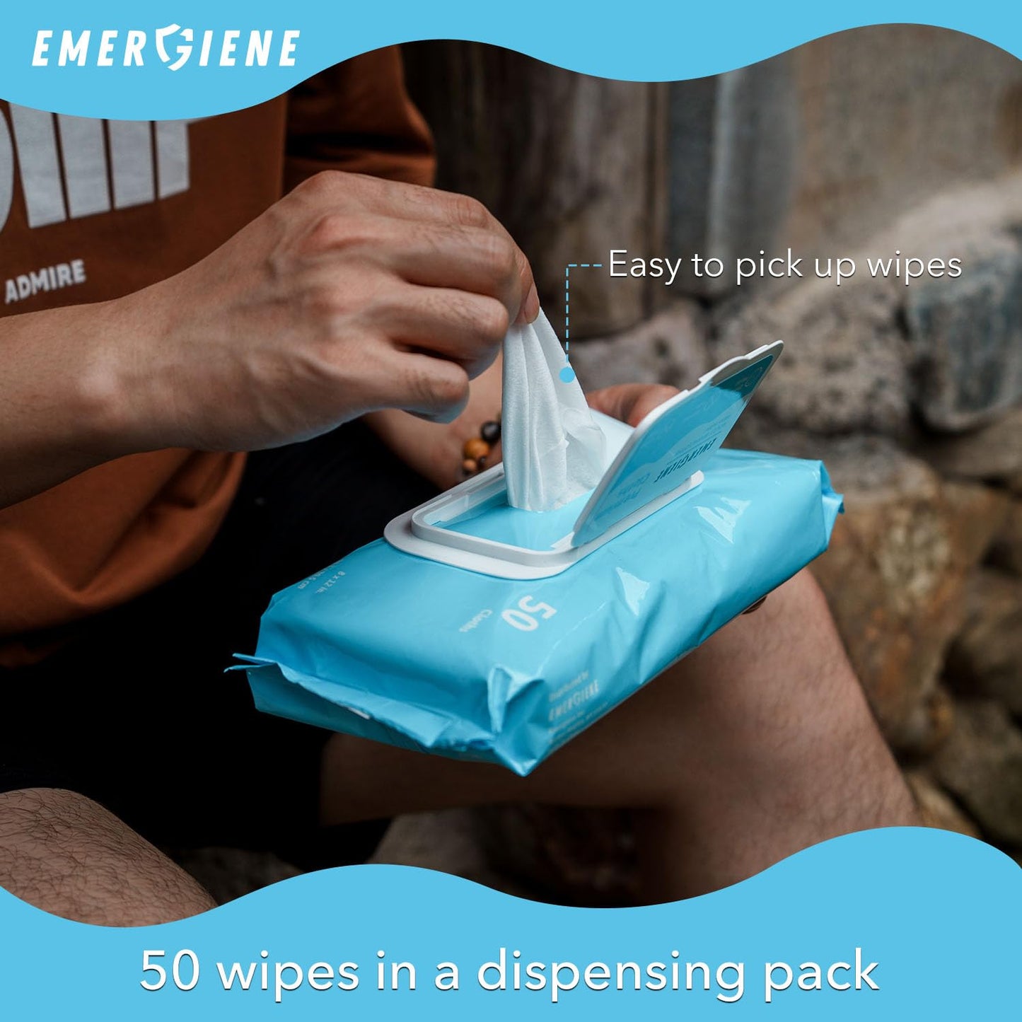 Emergiene Disposable Adult Washcloths Wet Wipes - 300 Count, 6 Packs, Rinse Free, Enriched with Aloe & Vitamin E, Perfect for Home, Clinic & Hospital, Gym, Camping, Outdoor, Incontinence Cleansing