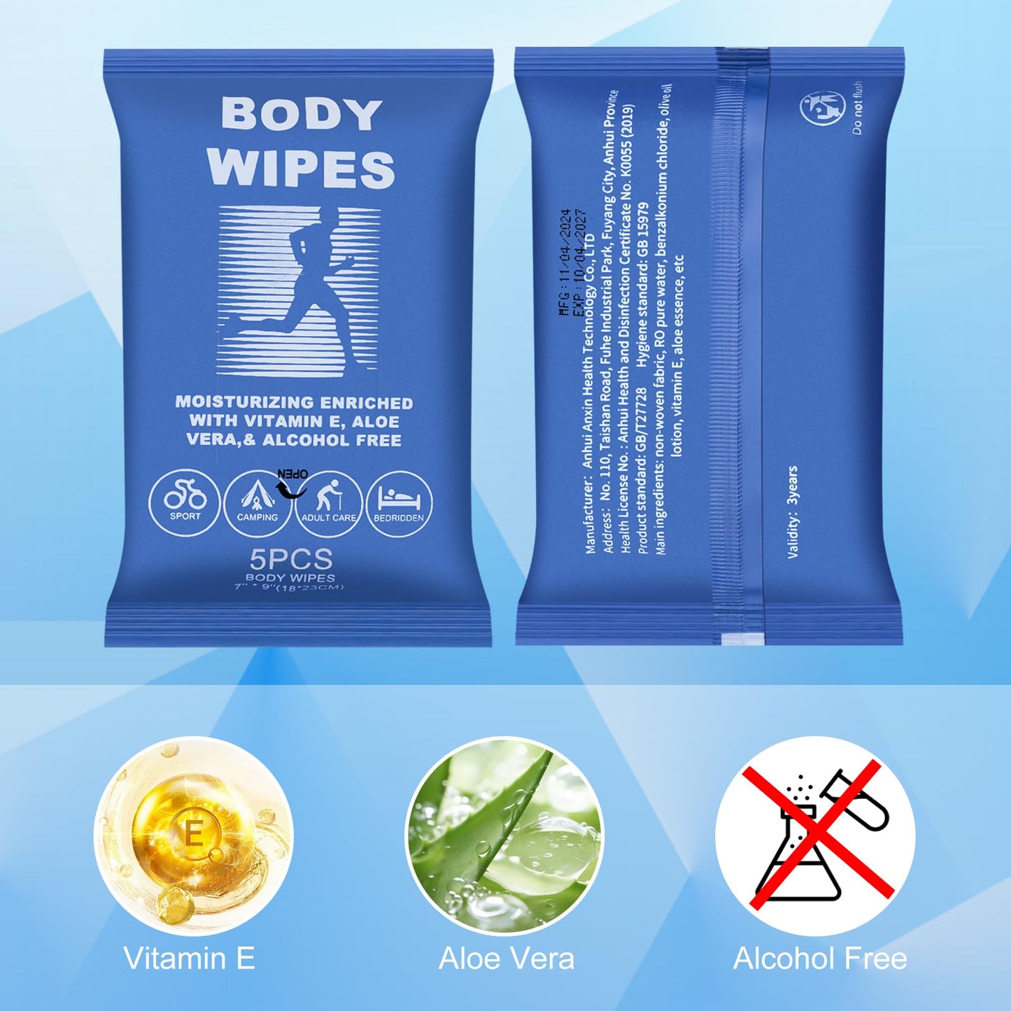 Body Wipes for Women and Men Individually Wrapped Face and Body Wipes, Bath Wipes for Adults No Rinse Personal Cleansing Wipes Travel, Bulk Deodorant for Homeless Shower Wipes (5Wipes/Pack,40Pack)