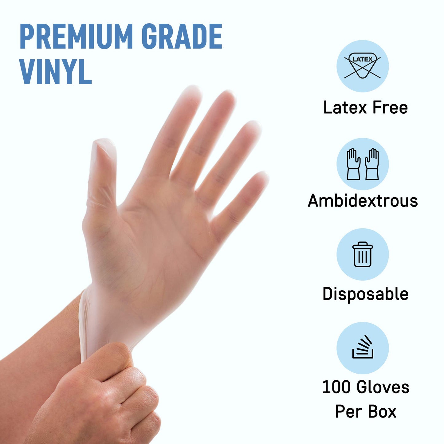 Powder Free Disposable Gloves Large -100 Pack -Clear Vinyl Medical Exam Gloves